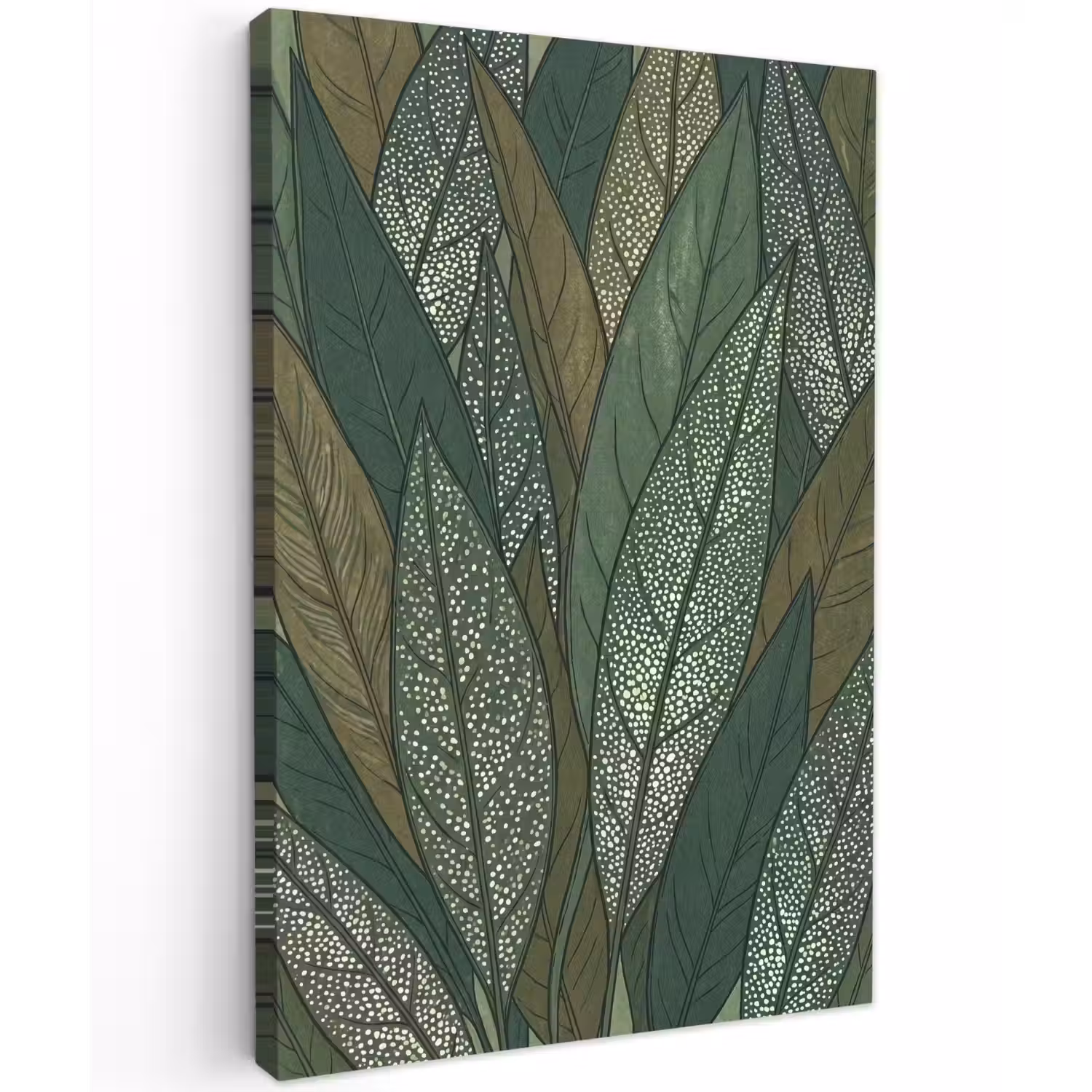 Bladeren - Patroon - Gestippeld - Natuur - Groen Tuinposter op houten frame 2 cm dik klein -3d