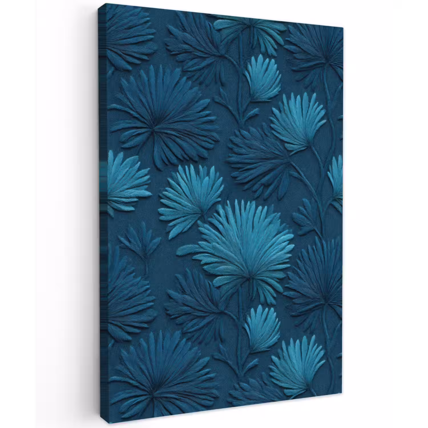 Bladeren - Reliëf - Patroon - Oceaanblauw - Modern Tuinposter op houten frame 2 cm dik klein 841 -3d