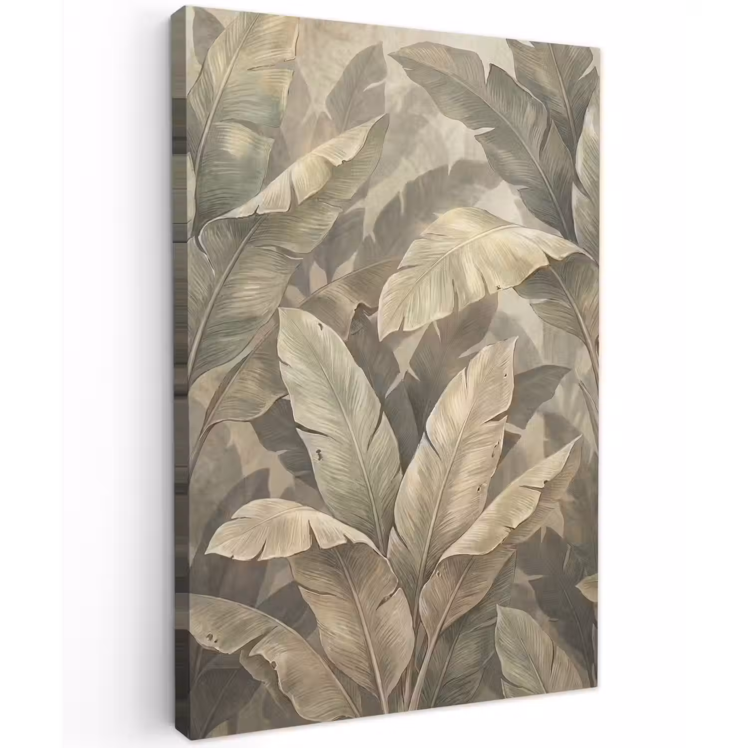 Bladeren - Tropisch - Natuur - Modern - Beige Tuinposter op houten frame 2 cm dik klein -3d