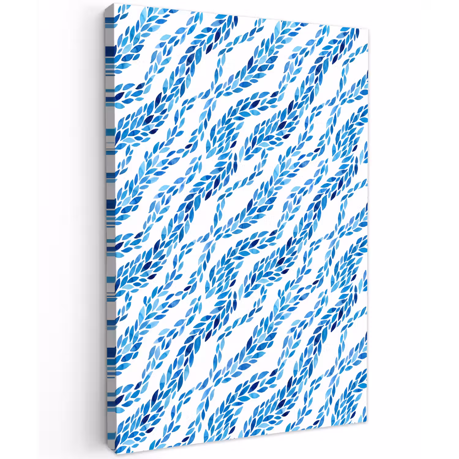 Bladeren - Aquarel - Patroon - Modern - Blauw Tuinposter op houten frame 2 cm dik klein -3d