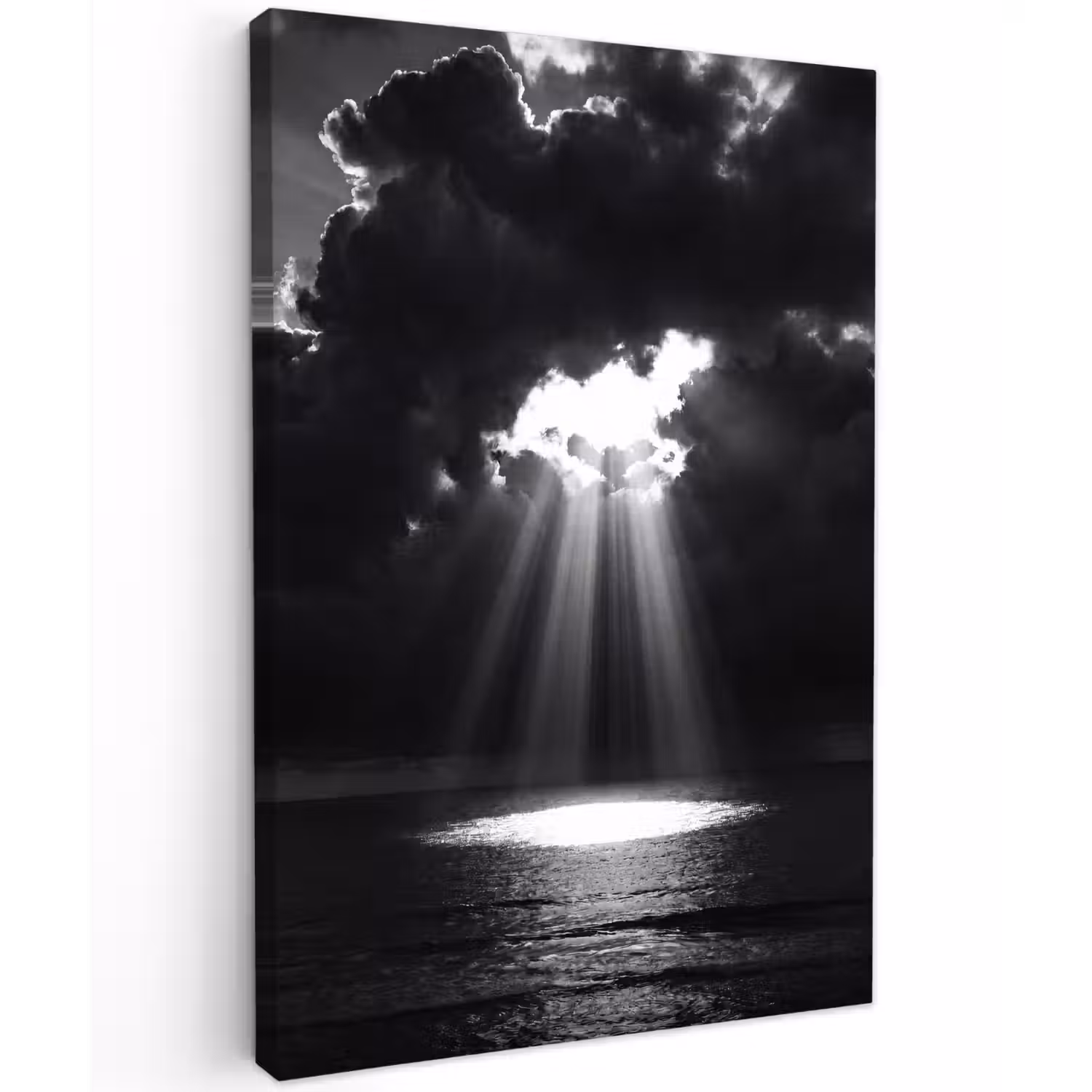 Licht - Wolken - Zee - Zwart-wit - Natuur Tuinposter op houten frame 2 cm dik klein -3d