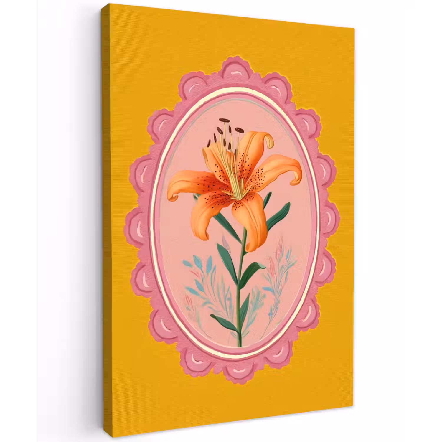 Lelie - Oranje - Lijst - Ovaal Tuinposter op houten frame 2 cm dik klein -3d