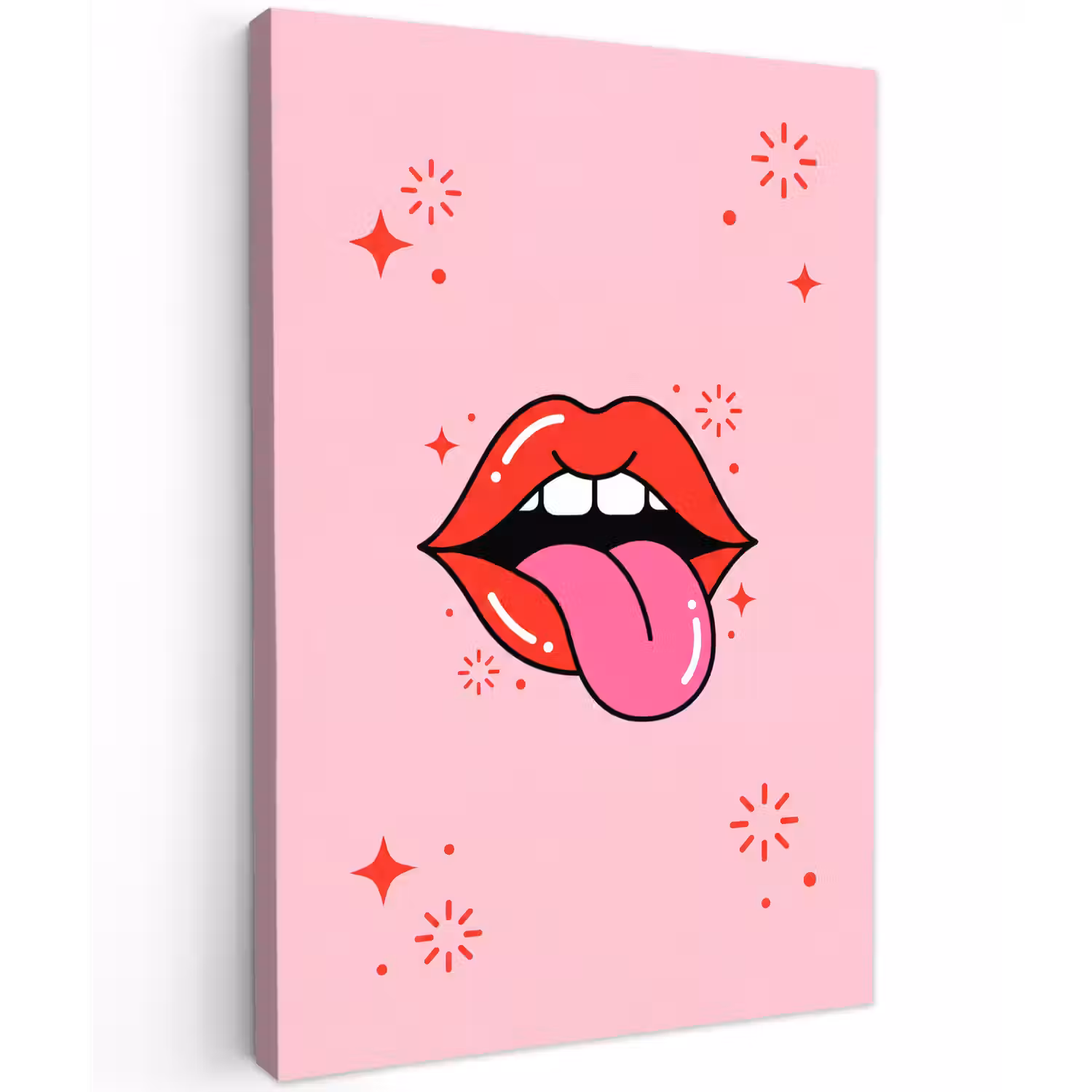Lippen - Tong - Pop-art - Kleurrijk - Roze Tuinposter op houten frame 2 cm dik klein -3d