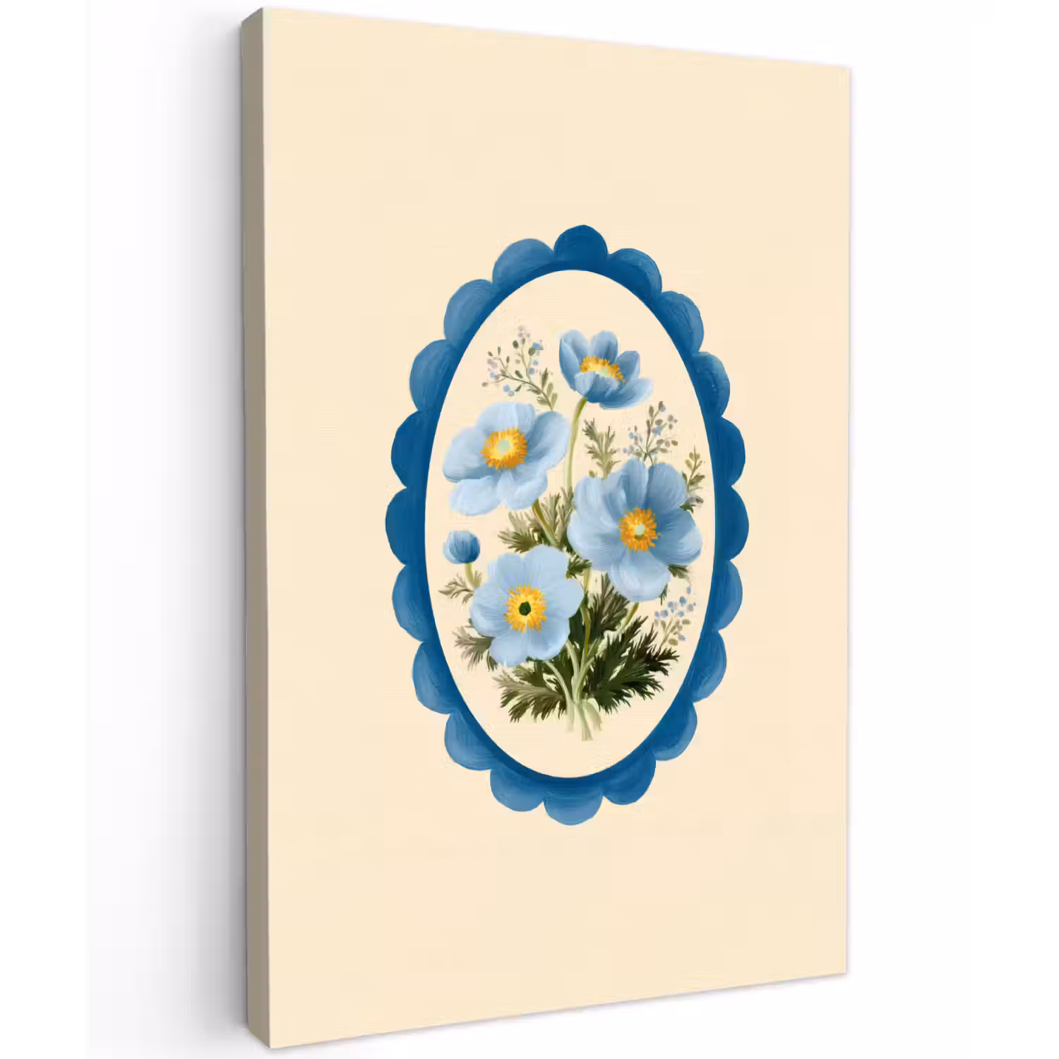 Lijst - Bloemen - Lichtblauw - Illustratie Tuinposter op houten frame 2 cm dik klein -3d