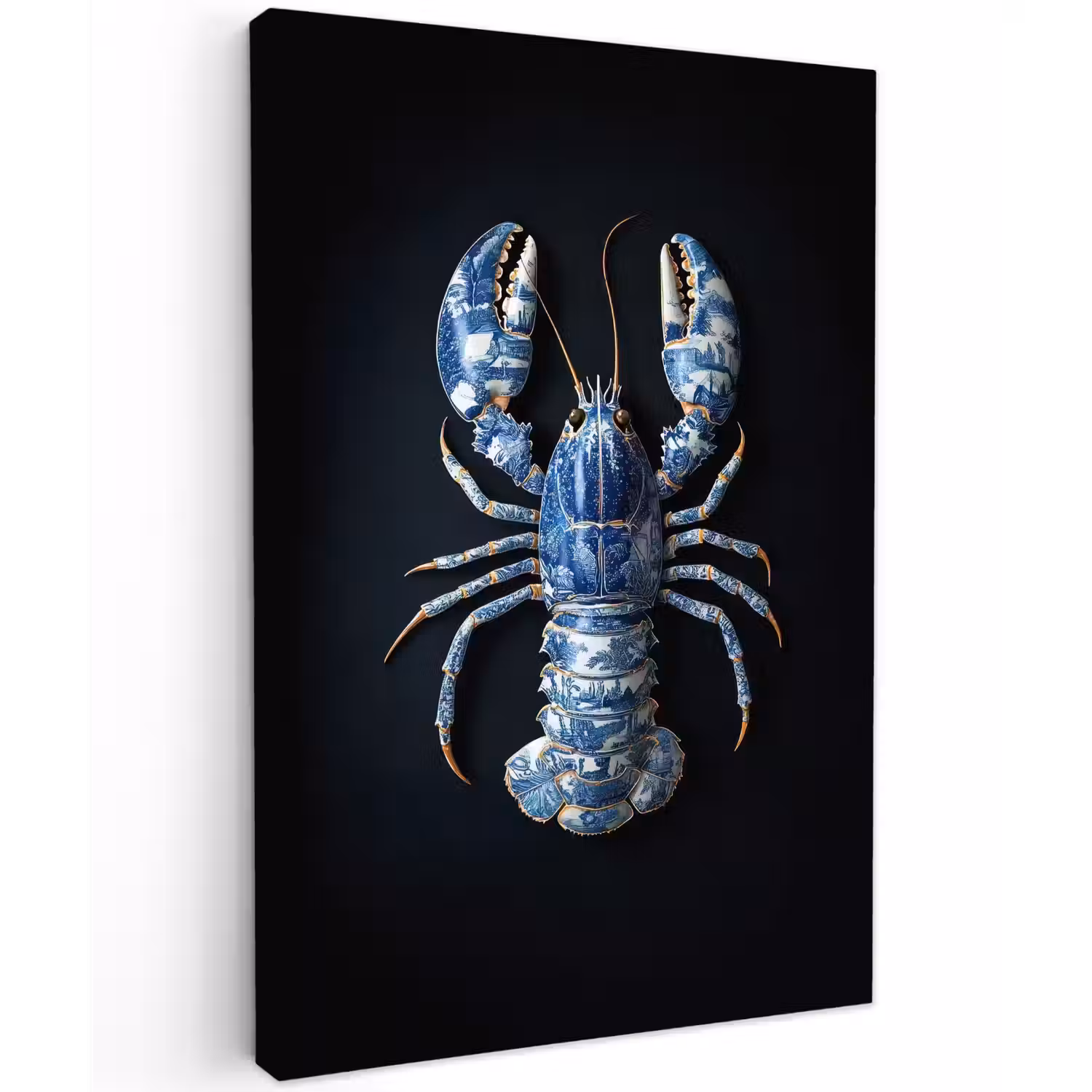 Kreeft - Delftsblauw - Schild - Stoer Tuinposter op houten frame 2 cm dik klein -3d