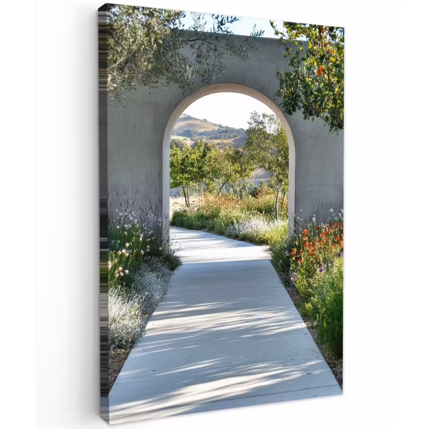 Doorkijk - Pad - Beton - Landschap Tuinposter op houten frame 2 cm dik klein -3d