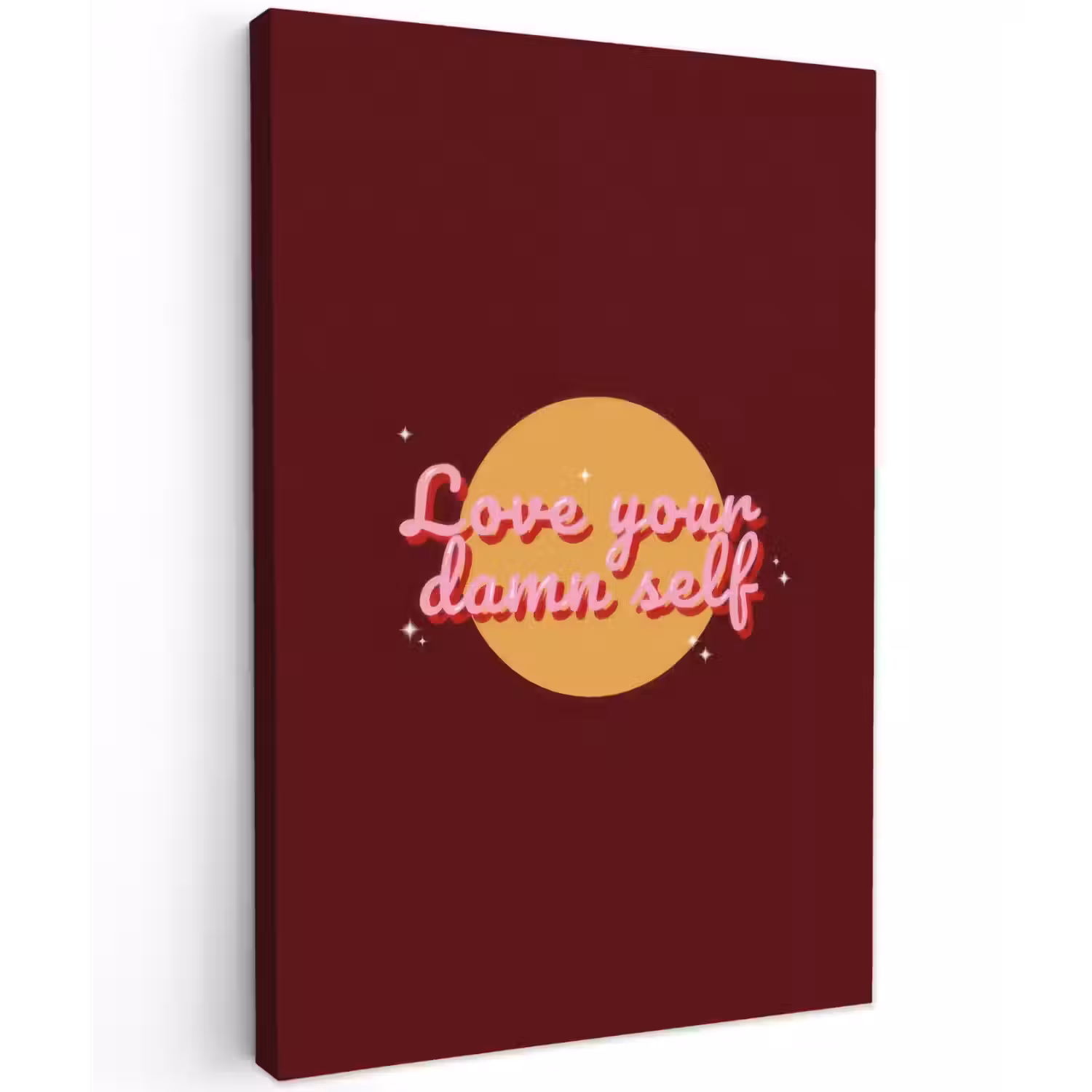 love your damn self - Cirkel - Glitter - Rood Tuinposter op houten frame 2 cm dik klein -3d