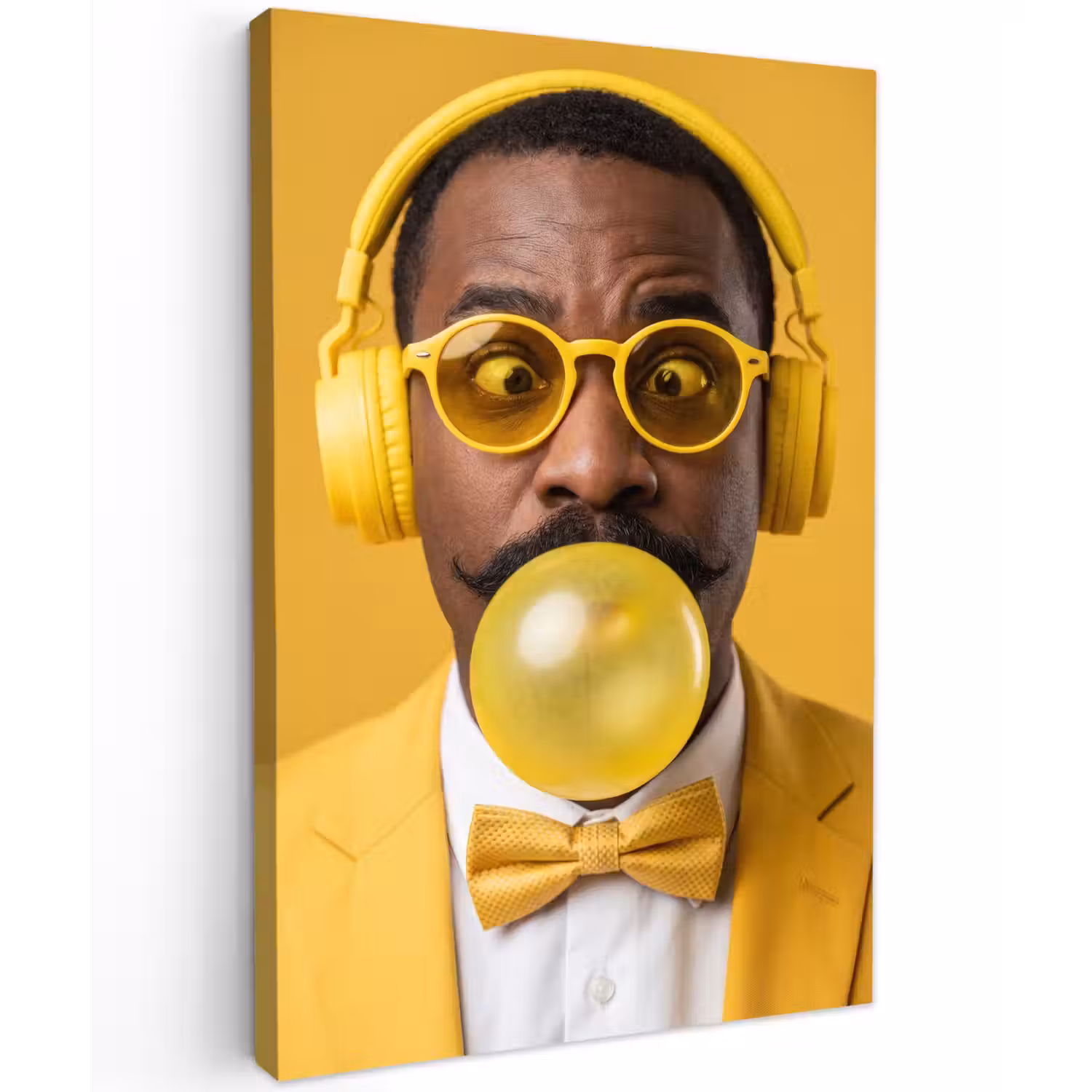 Man - Bubblegum - Portret - Geel - Modern Tuinposter op houten frame 2 cm dik klein -3d