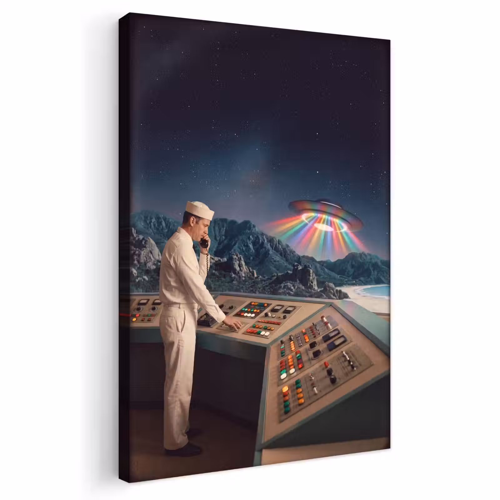 Outdoor Canvas Print - Man - Control Room - Beach - Man - Controlekamer - Strand Tuinposter op houten frame 2 cm dik klein