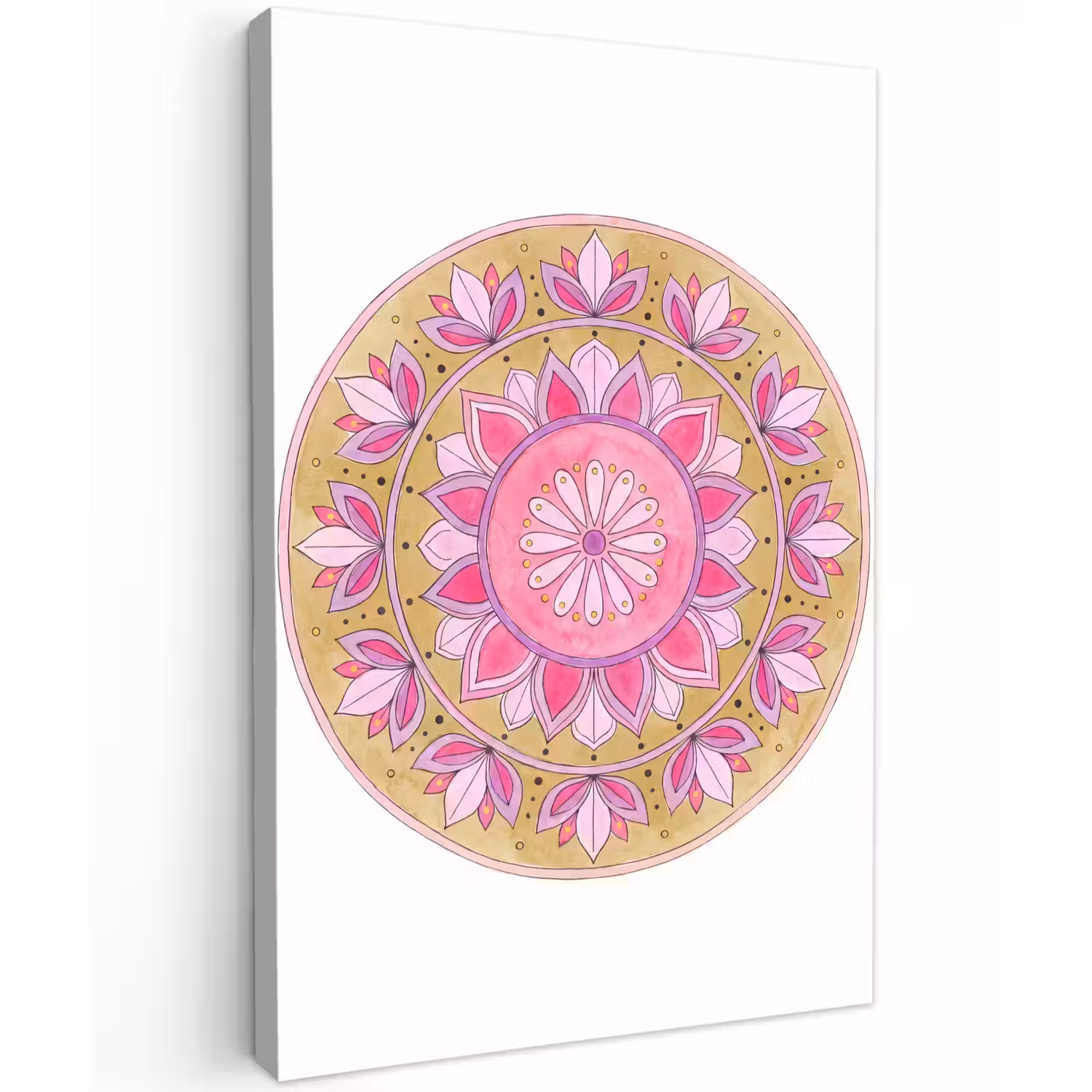 Mandala - Patroon - Kunst - Aquarel - Roze Tuinposter op houten frame 2 cm dik klein -3d