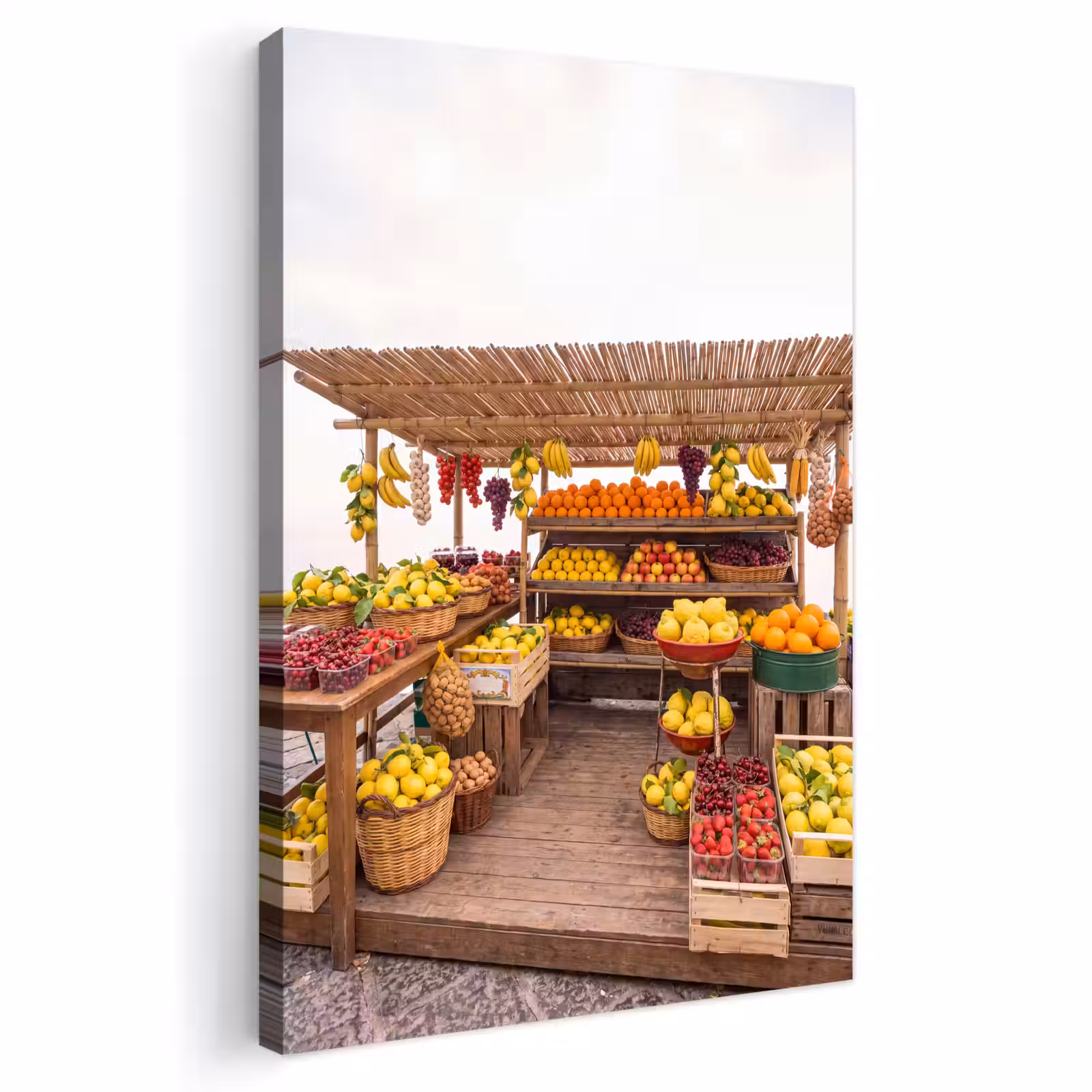 Outdoor Canvas Print - Market Stall - Fruit - Fresh - Marktkraam - Fruit - Vers Tuinposter op houten frame 2 cm dik klein