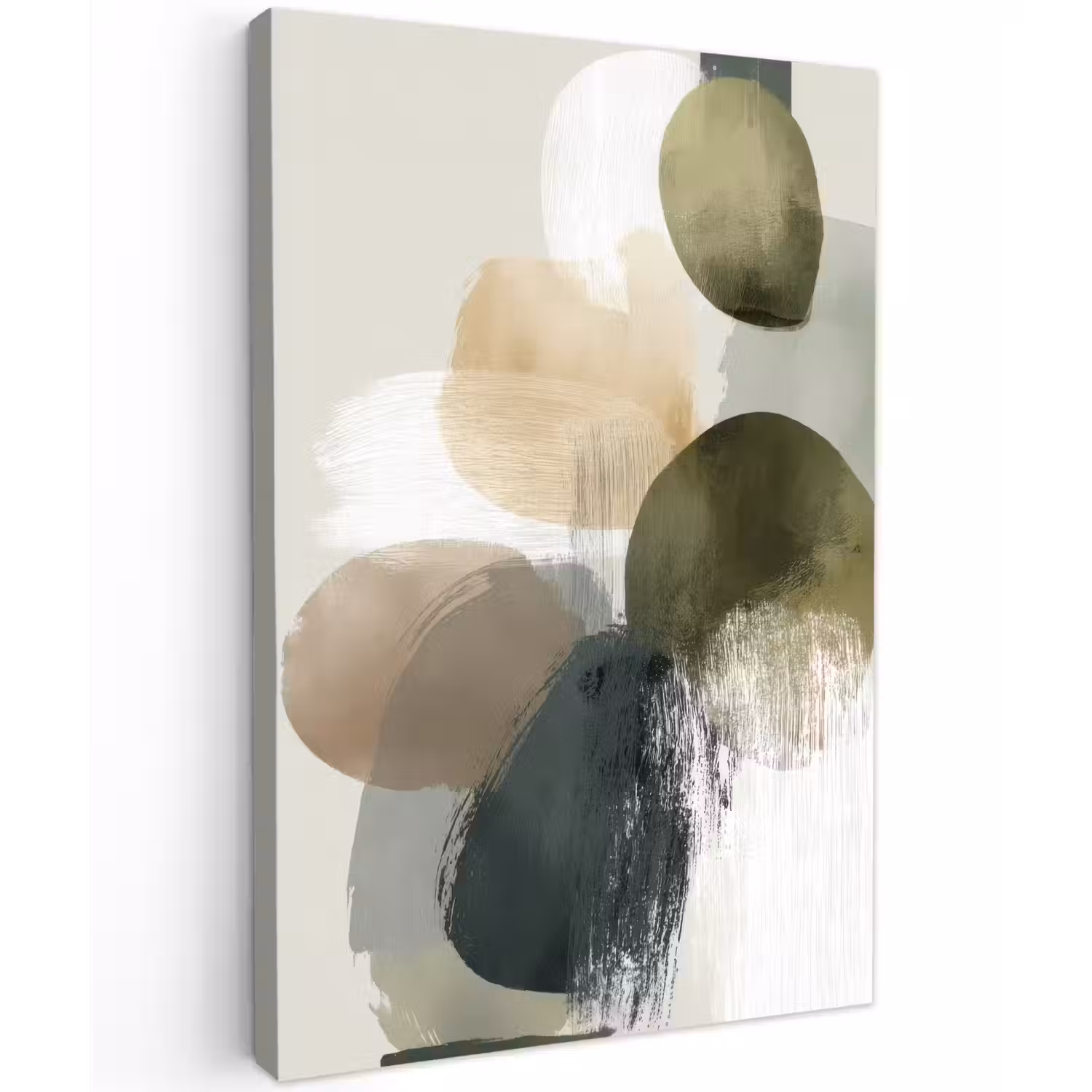 Minimalistisch - Cirkels - Penseelstreken - Beige Tuinposter op houten frame 2 cm dik klein -3d
