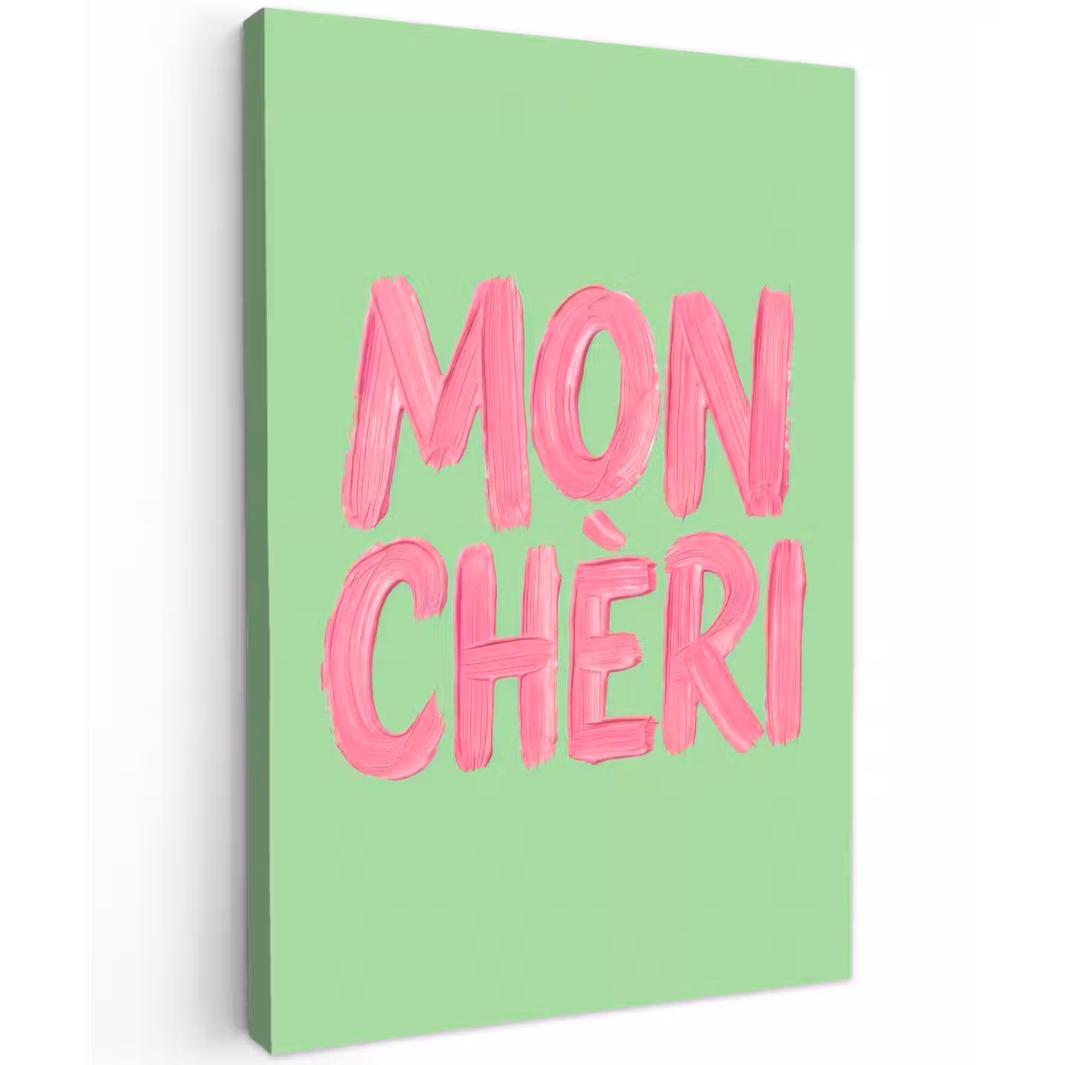 Mon cheri - Groen - Roze Tuinposter op houten frame 2 cm dik klein -3d