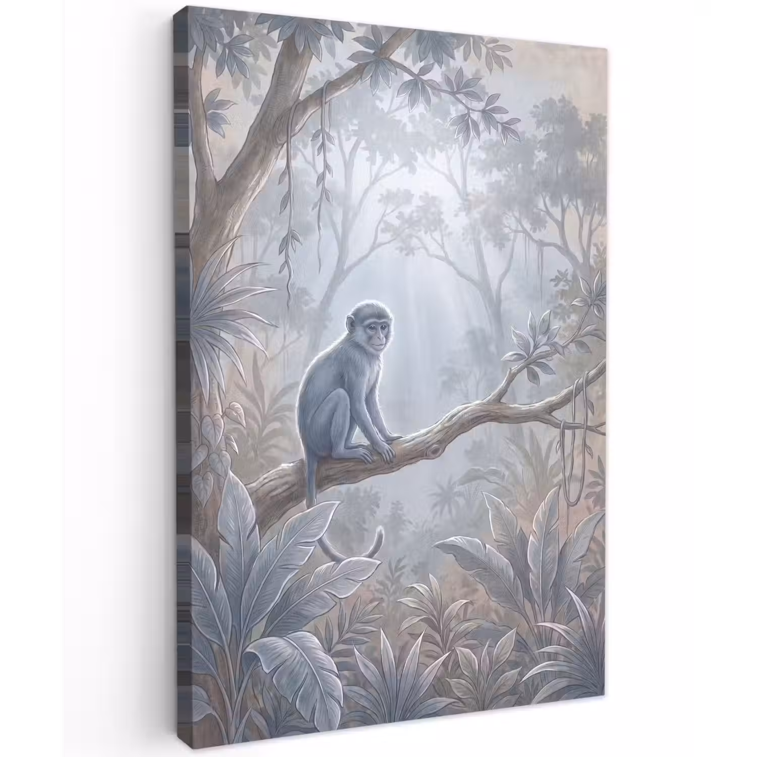 Aap - Boom - Jungle - Natuur - Grijs Tuinposter op houten frame 2 cm dik klein -3d
