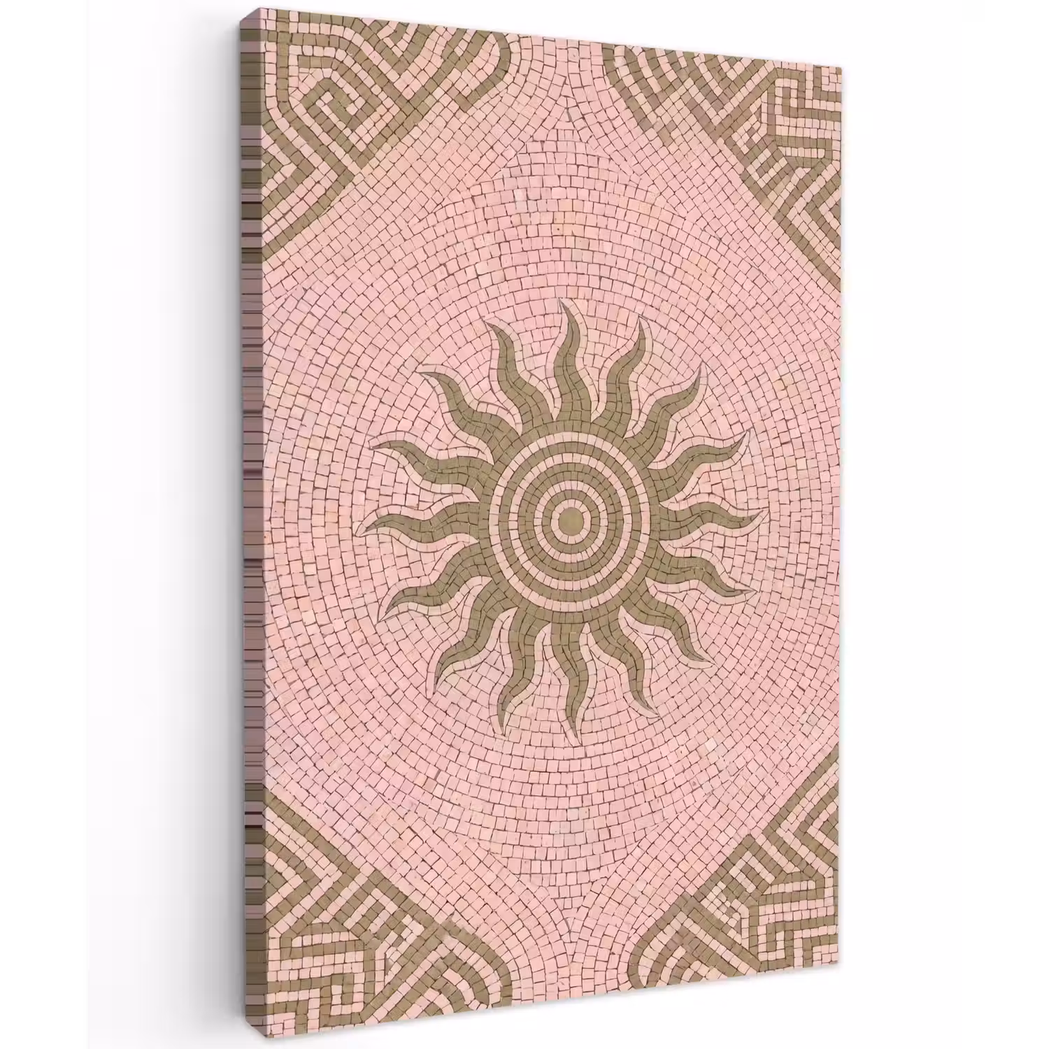 Mozaïek - Zon - Patroon - Klassiek - Roze Tuinposter op houten frame 2 cm dik klein -3d