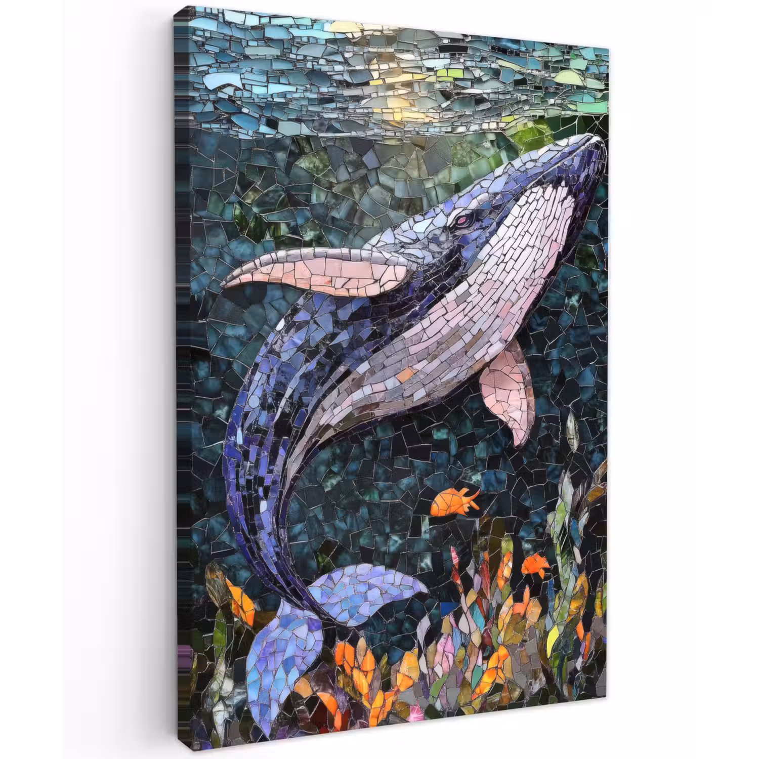 Mozaïek - Walvis - Koraal - Water Tuinposter op houten frame 2 cm dik klein -3d