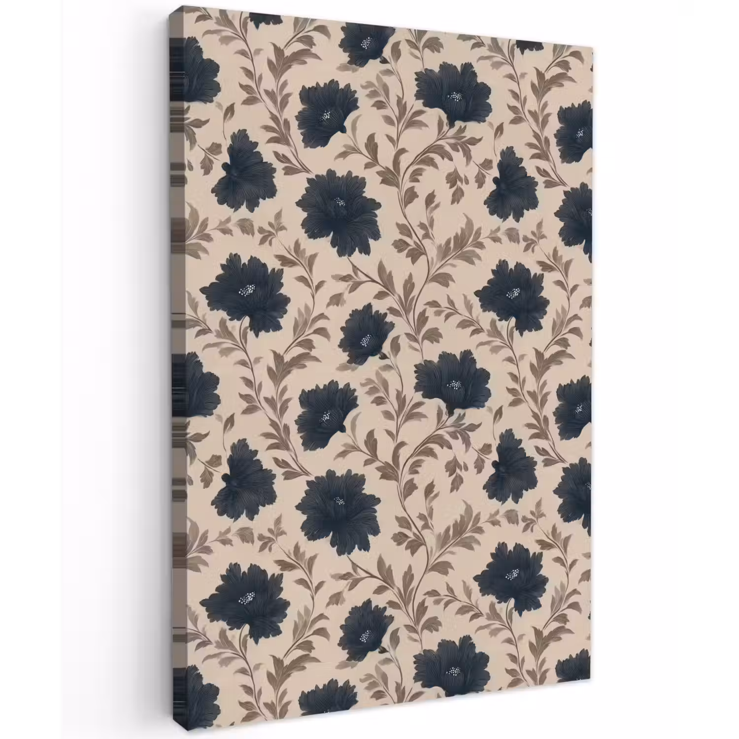Motief - Bloemen - Zwart - Beige Tuinposter op houten frame 2 cm dik klein 841 -3d