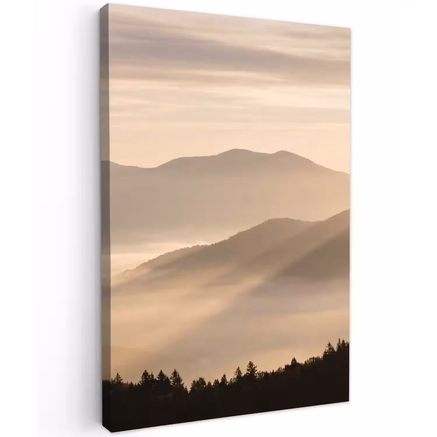 Bergen - Mist - Zonnestralen Tuinposter op houten frame 2 cm dik klein -3d