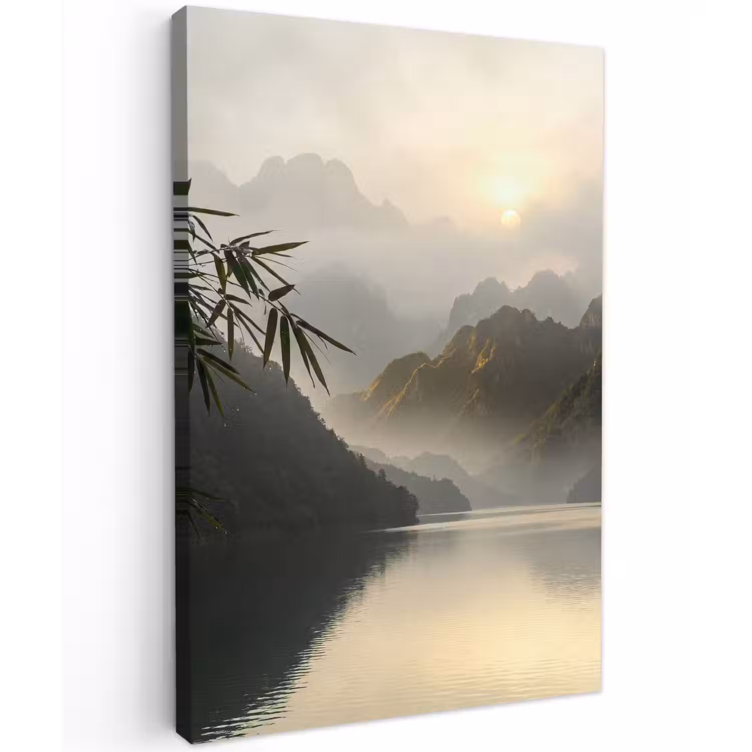 Bergen - Water - Mist - Natuur - Landschap Tuinposter op houten frame 2 cm dik klein -3d