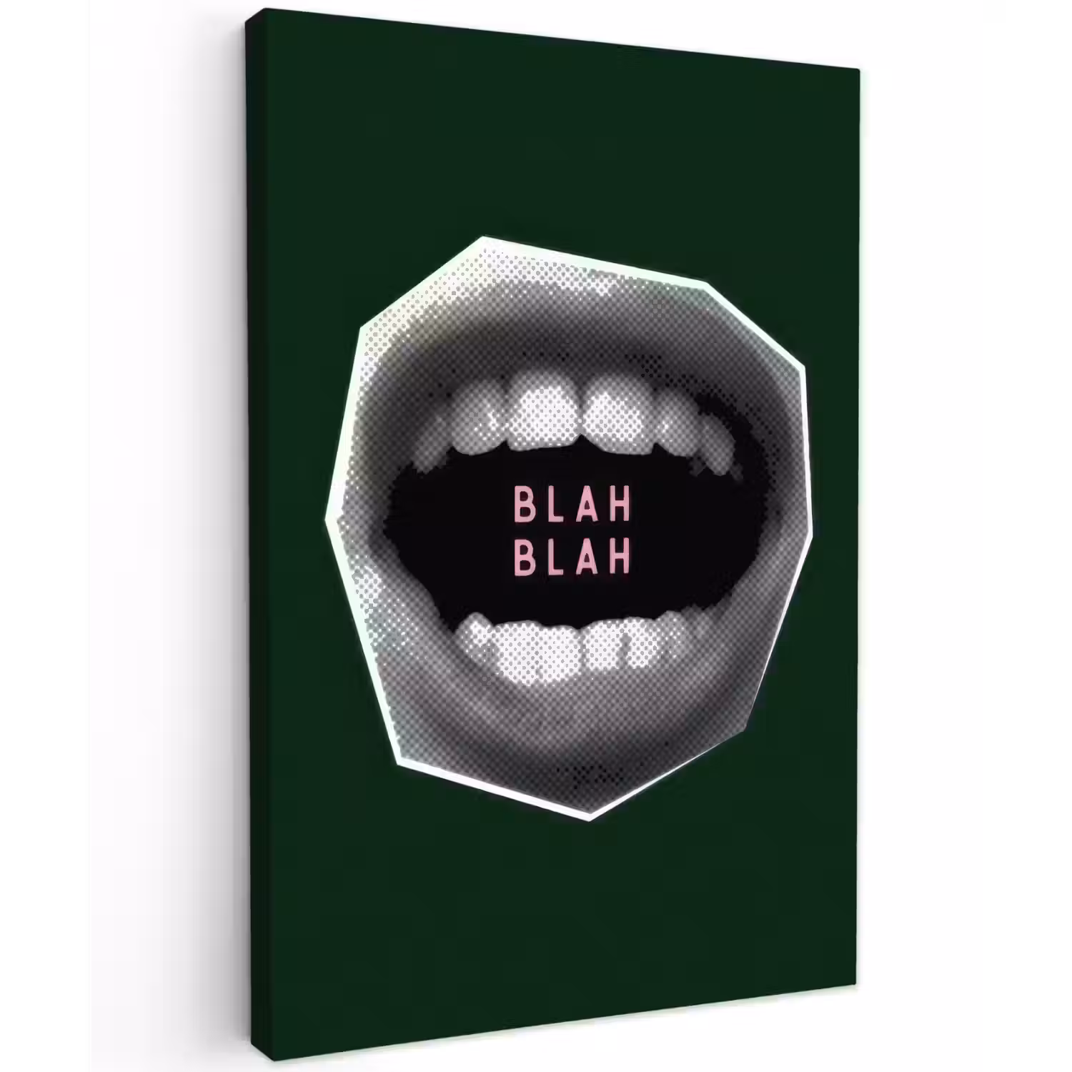 Mond - Groen - Illustratie - BLAH BLAH Tuinposter op houten frame 2 cm dik klein -3d