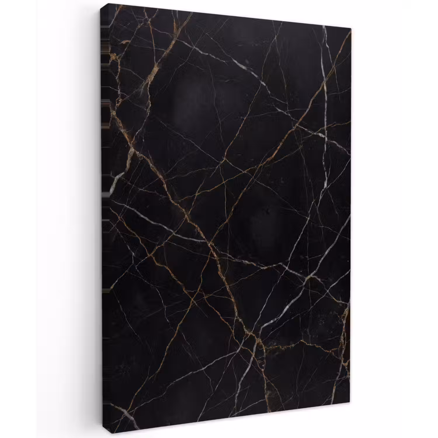 Natuursteen - Marmerpatroon - Abstract - Modern - Zwart - Goud Tuinposter op houten frame 2 cm dik klein -3d