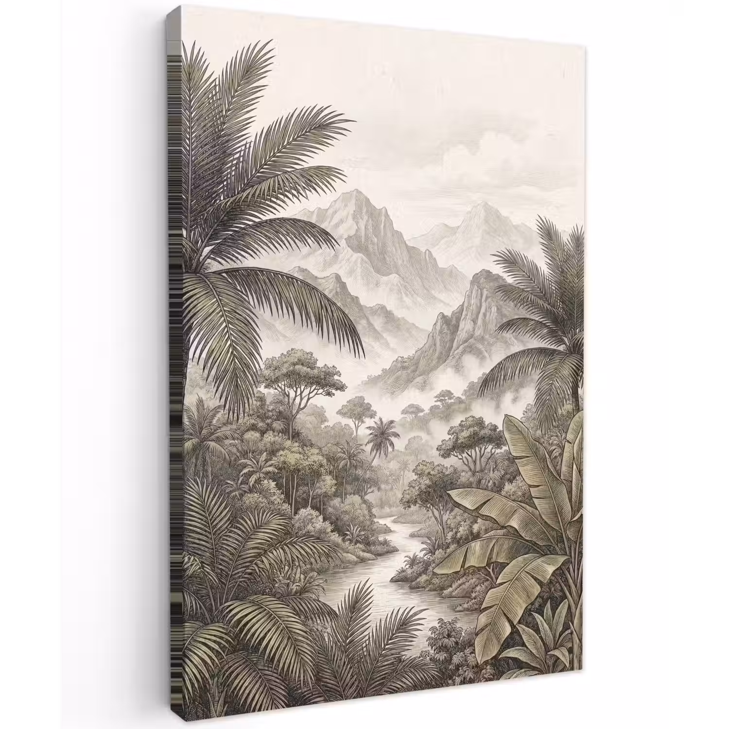 Natuur - Bergen - Rivier - Tropisch - Vintage Tuinposter op houten frame 2 cm dik klein -3d