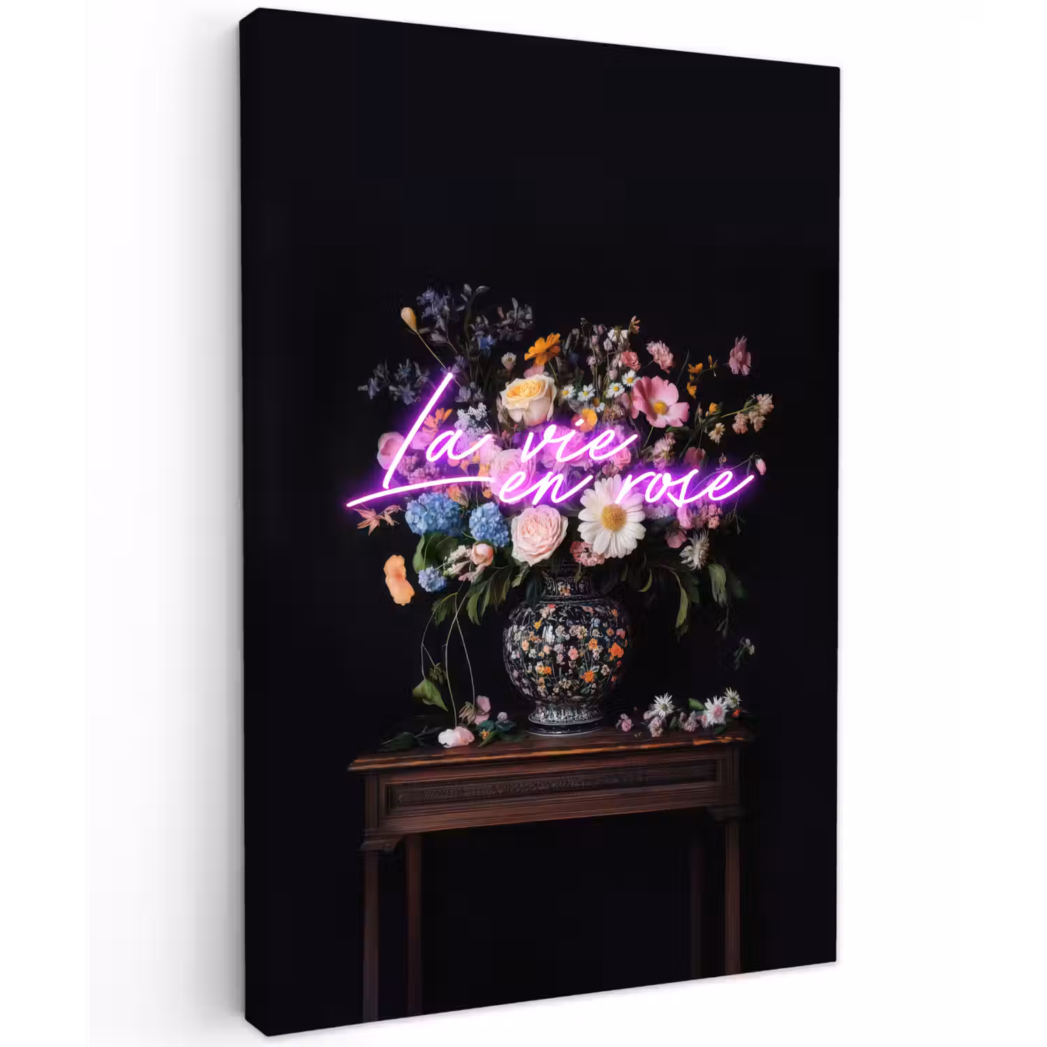 Neon - Vaas - Bloemen Tuinposter op houten frame 2 cm dik klein -3d