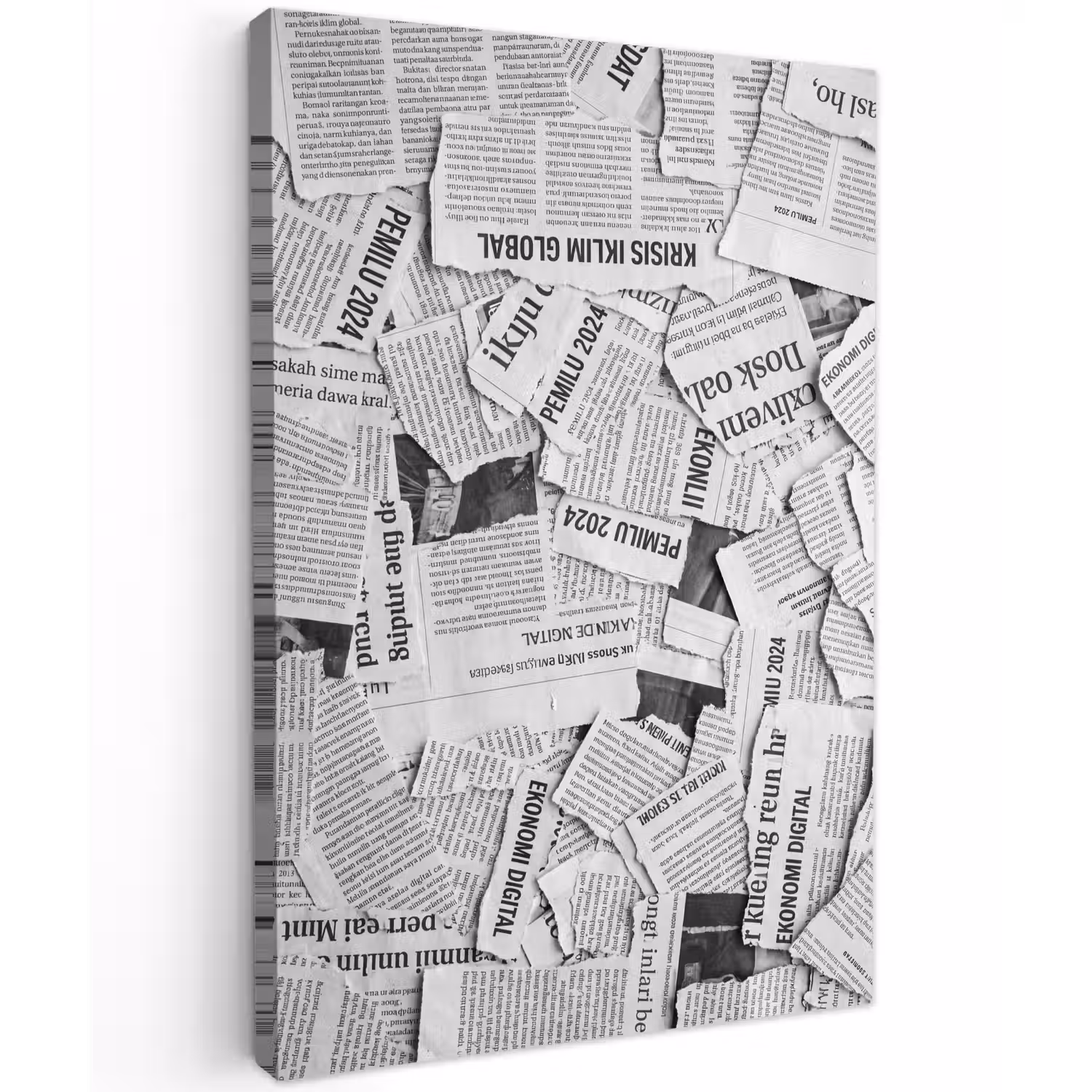Krant - Versnipperd - Textuur - Zwart-wit - Abstract Tuinposter op houten frame 2 cm dik klein -3d