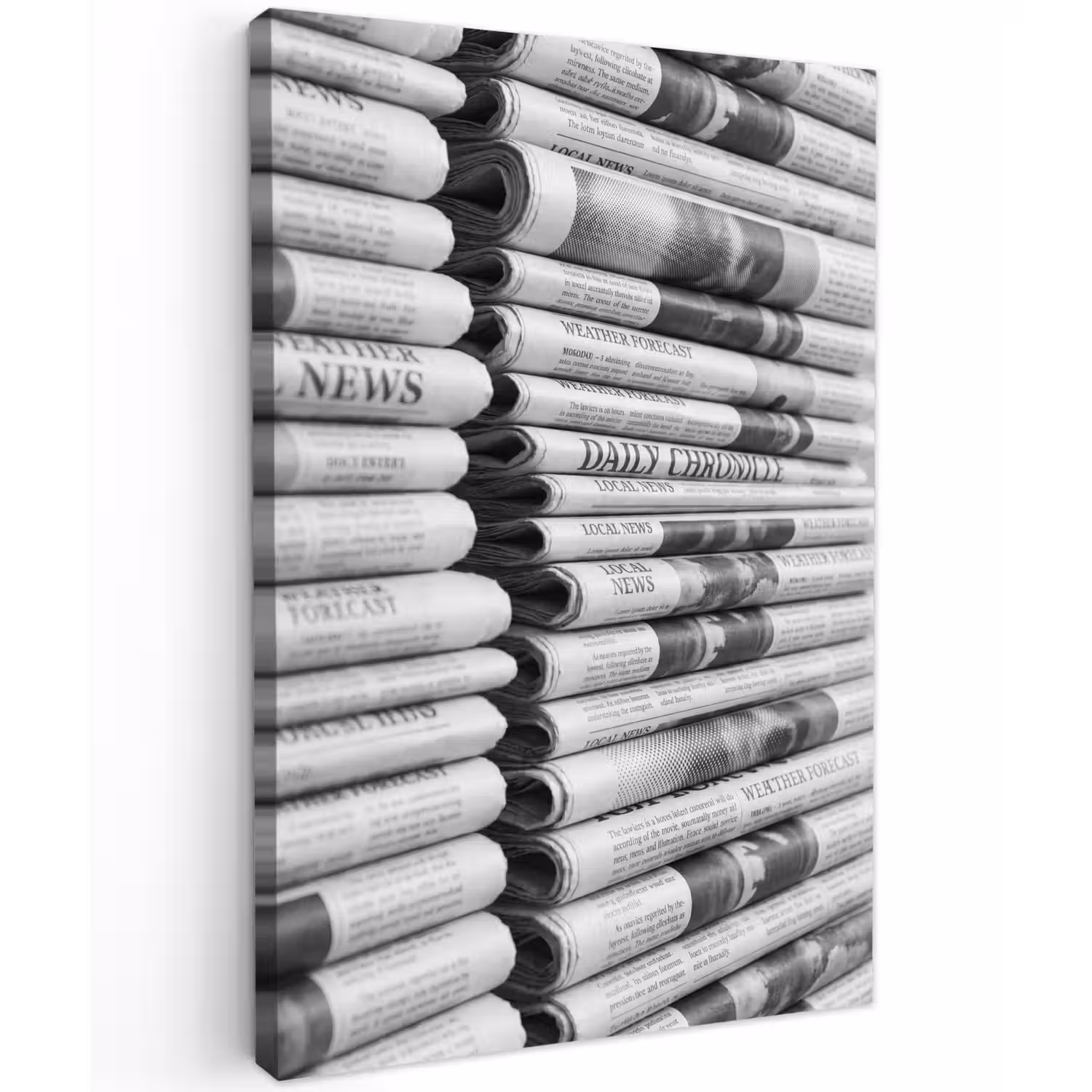 Krant - Stapel - Nieuws - Zwart-wit - Media Tuinposter op houten frame 2 cm dik klein -3d