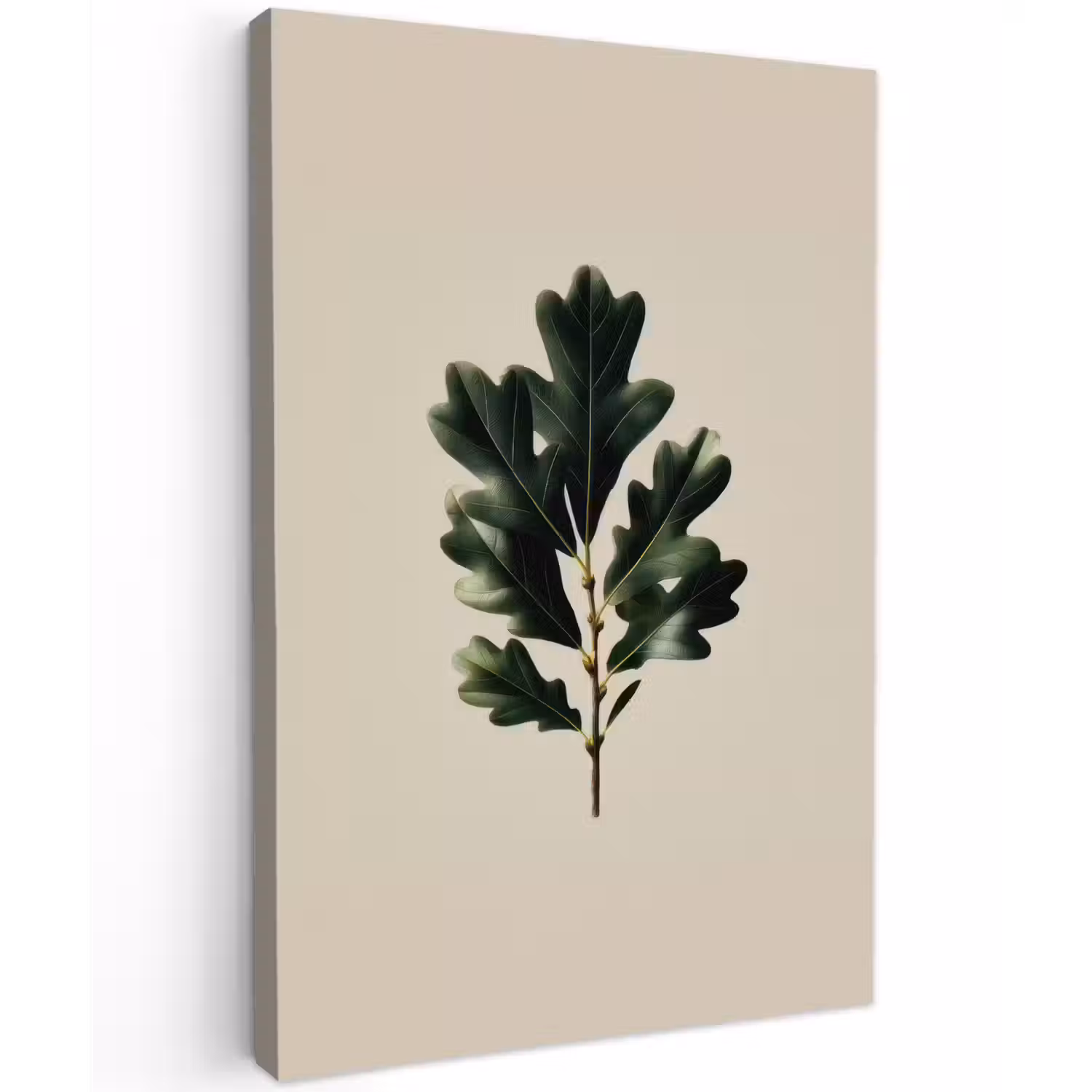 Eikenbladeren - Beige - Groen - Golvende randen Tuinposter op houten frame 2 cm dik klein -3d