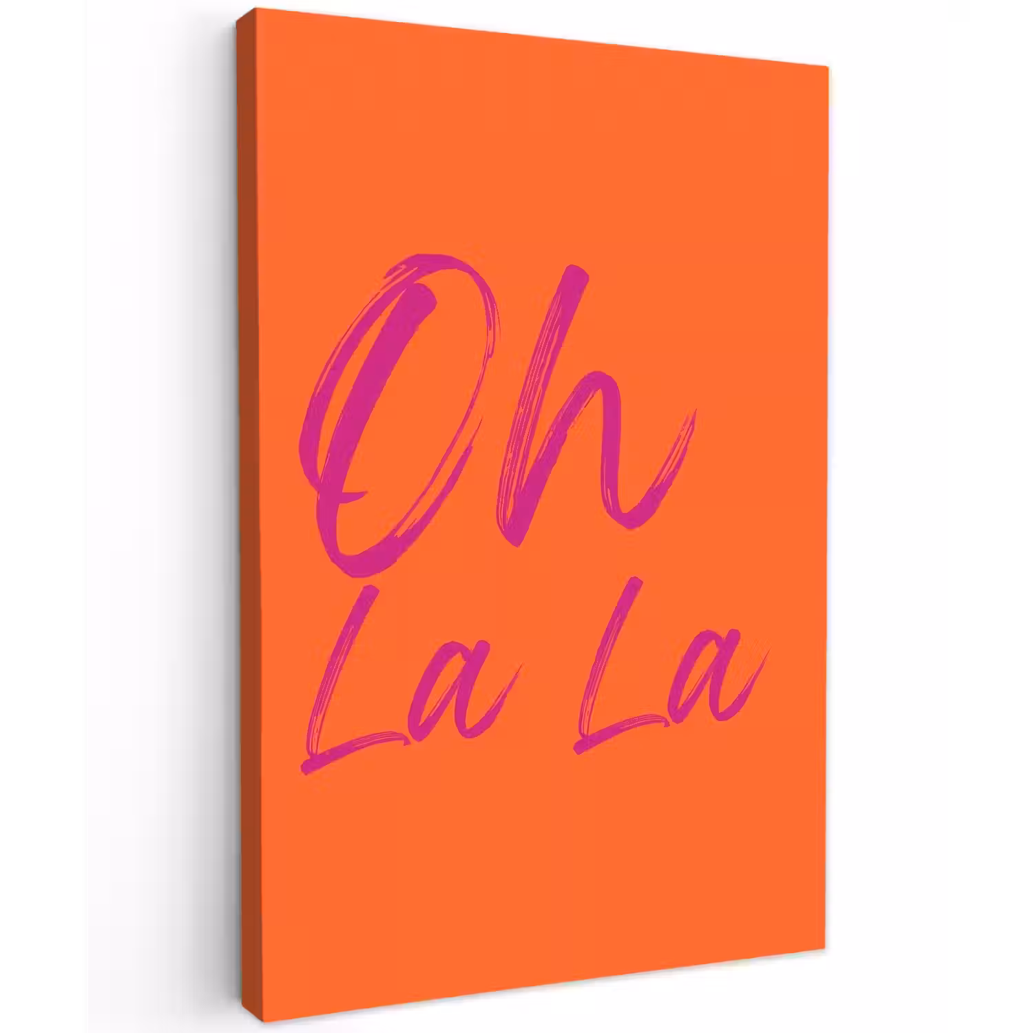 Oh la la - Oranje - Roze - Grafisch Tuinposter op houten frame 2 cm dik klein -3d