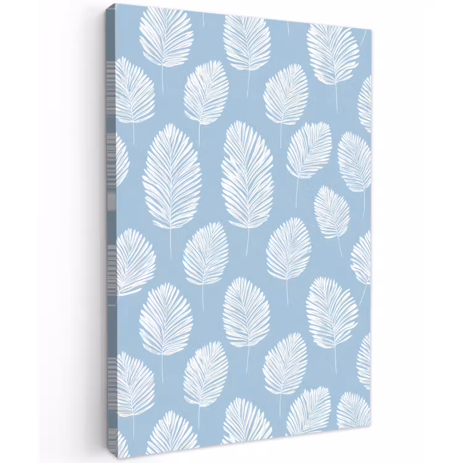Palmbladeren - Naadloos - Patroon - Pastelblauw Tuinposter op houten frame 2 cm dik klein 841 -3d