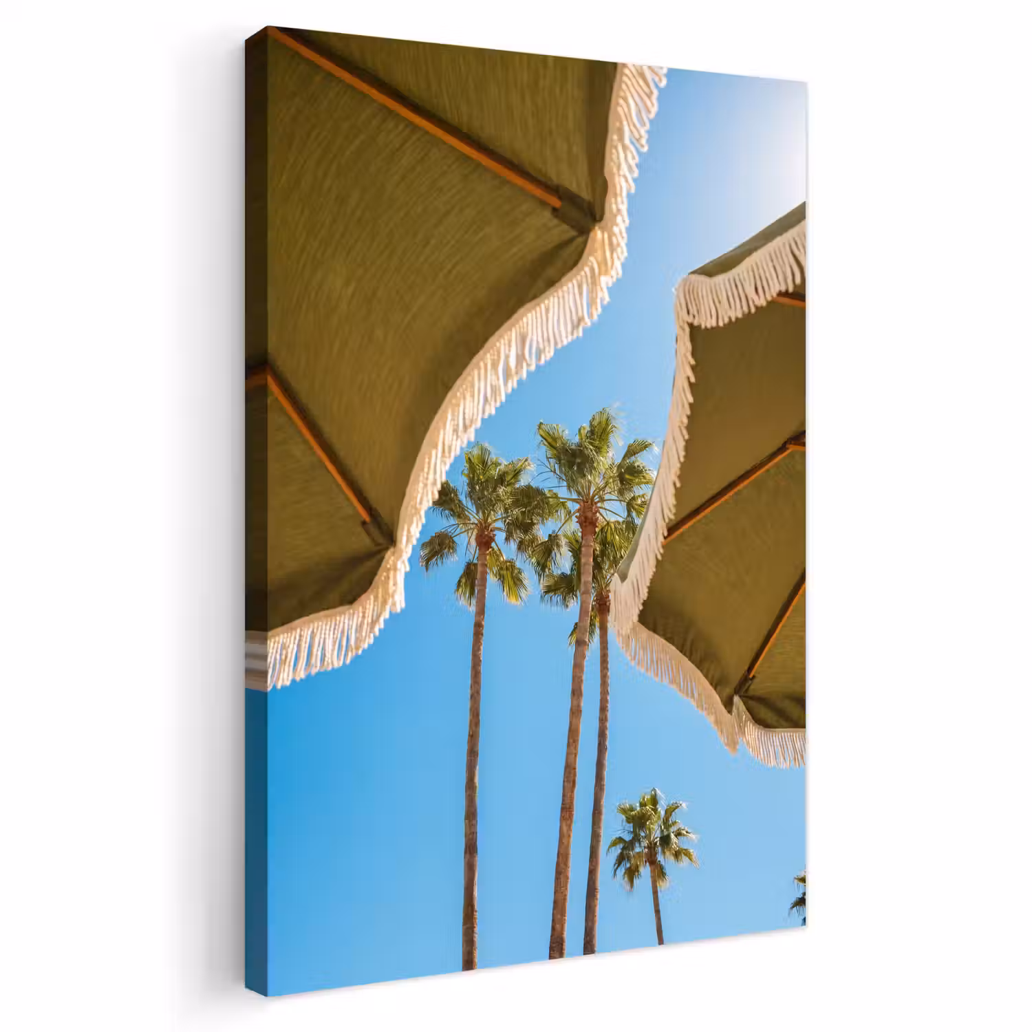 Parasol - Groen - Franjes - Zomer - Tropisch Tuinposter op houten frame 2 cm dik klein -3d