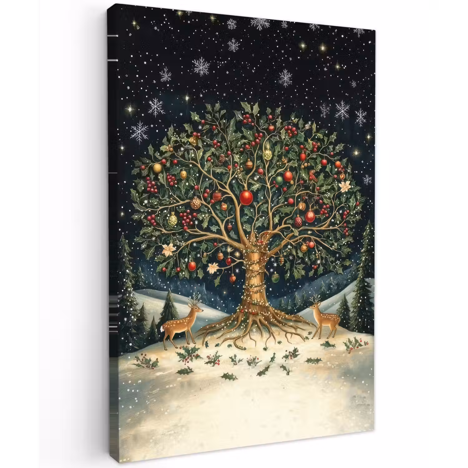 Feestboom - Winterhemel - Kleurrijk Tuinposter op houten frame 2 cm dik klein -3d