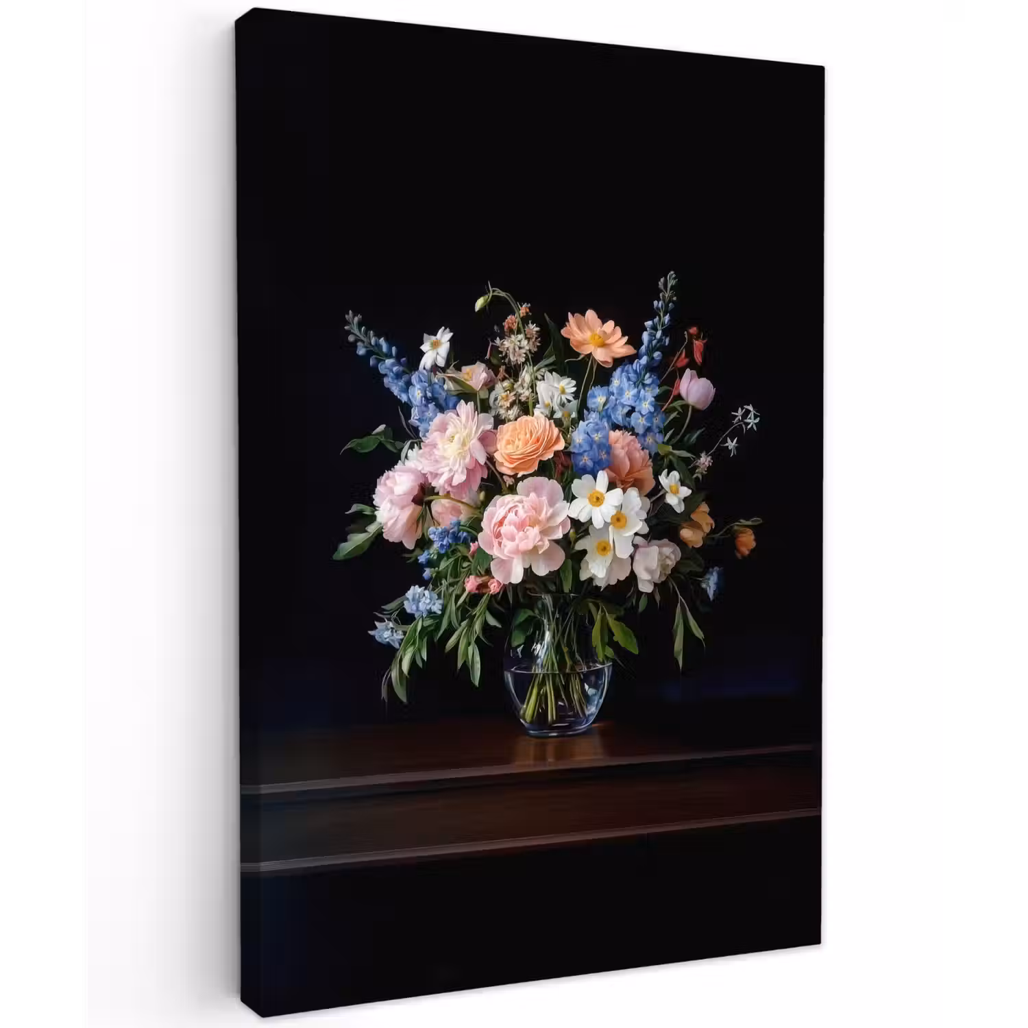 Pastel - Bloemen - Glazen - Vaas Tuinposter op houten frame 2 cm dik klein -3d