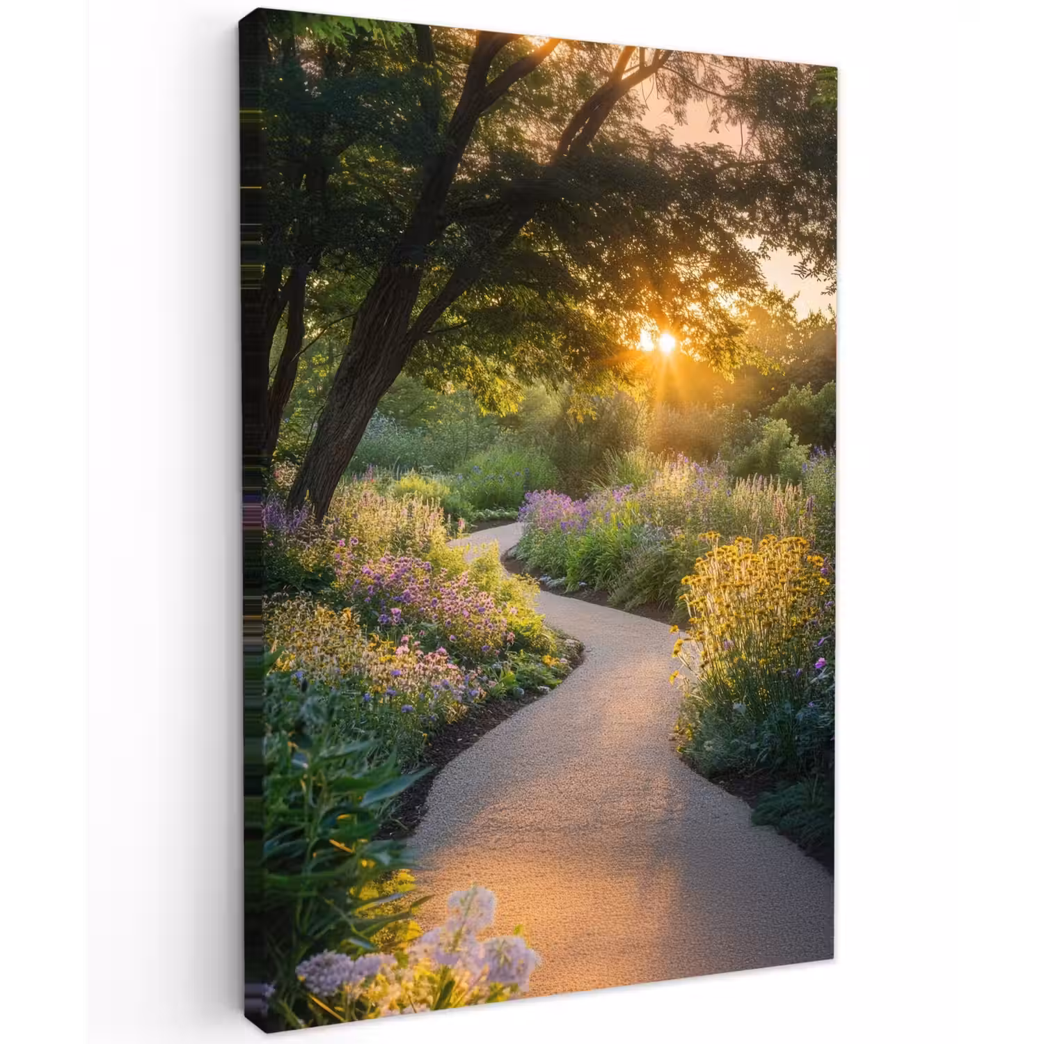 Pad - Bloemen - Park Tuinposter op houten frame 2 cm dik klein -3d