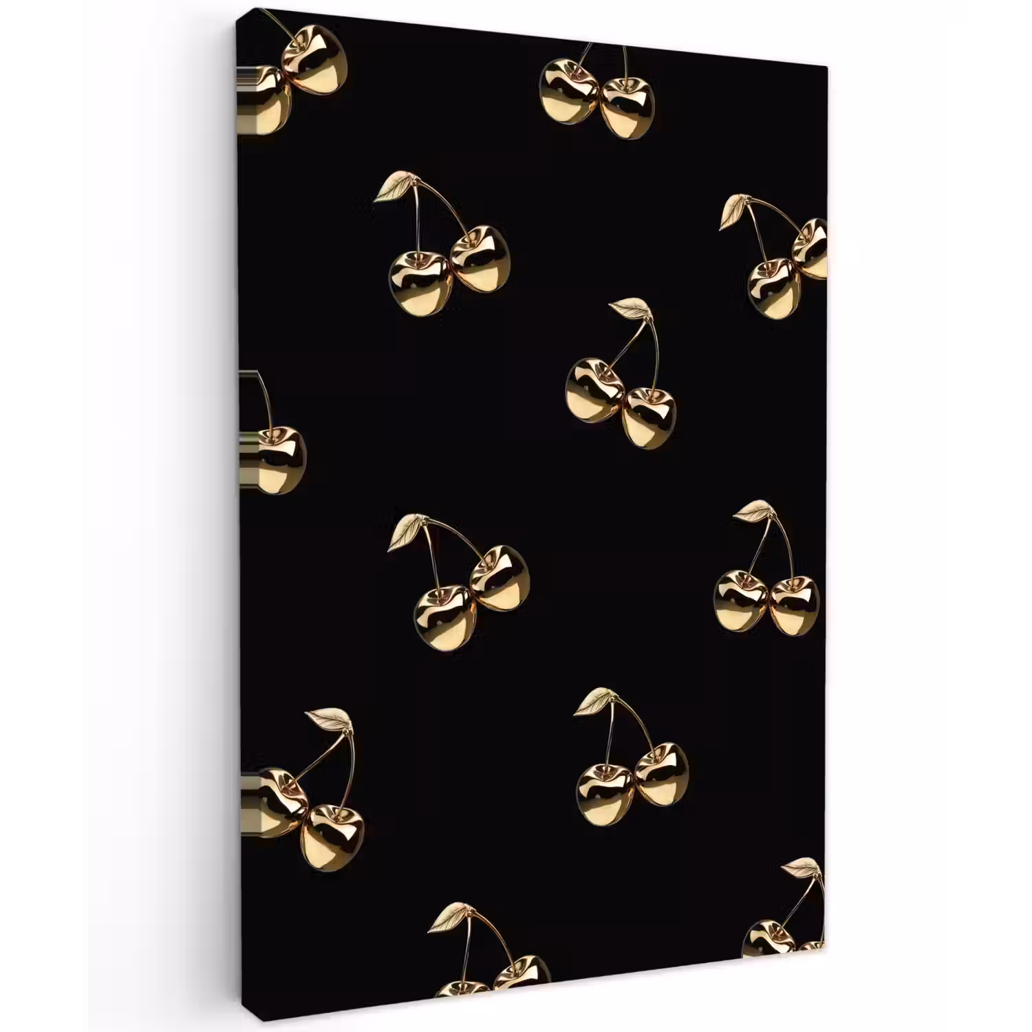 Patroon - Kersen - Goud - Chrome Tuinposter op houten frame 2 cm dik klein -3d