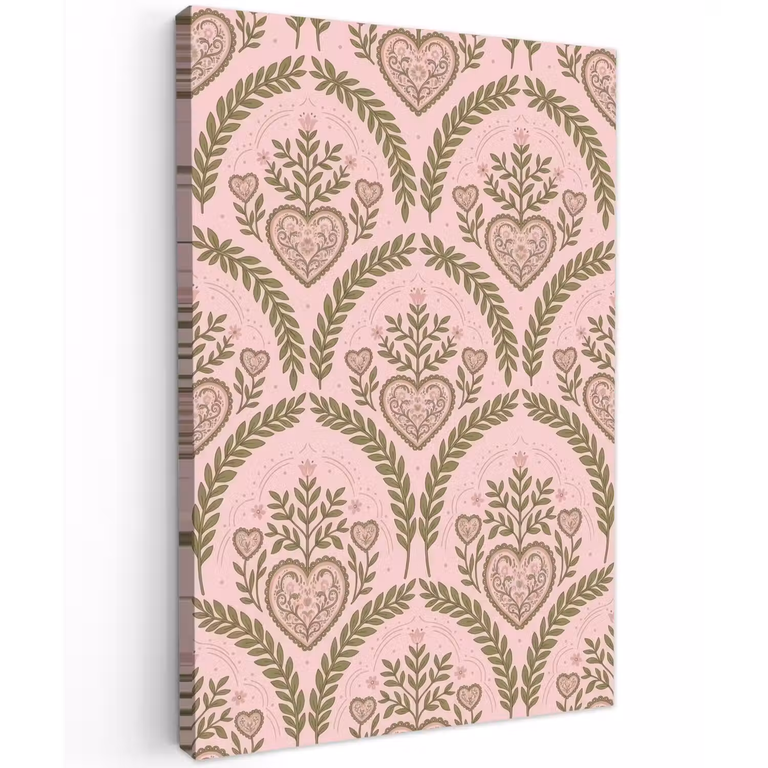 Patroon - Hart - Bloemen - Folkloristisch - Roze Tuinposter op houten frame 2 cm dik klein -3d