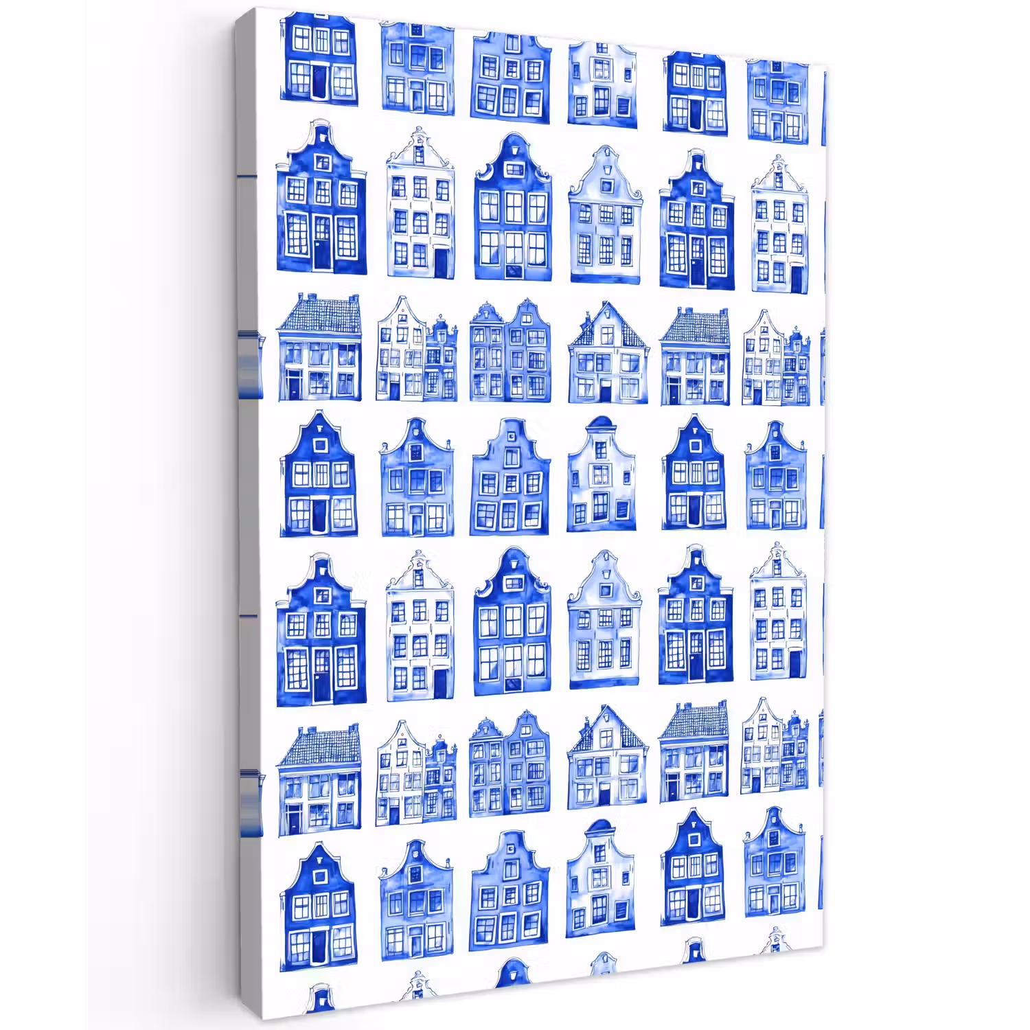 Patroon - Huizen - Blauw Tuinposter op houten frame 2 cm dik klein 841 -3d