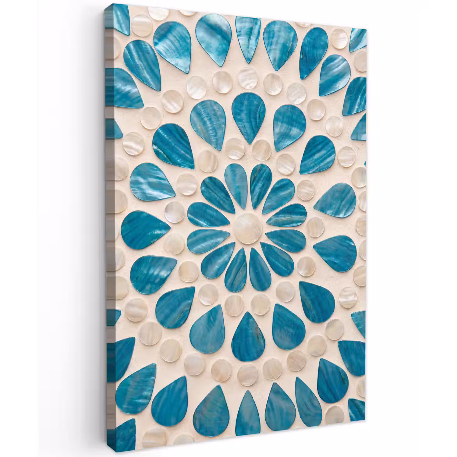 Patroon - Mozaïek - Schelpen - Abstract - Turquoise Tuinposter op houten frame 2 cm dik klein -3d