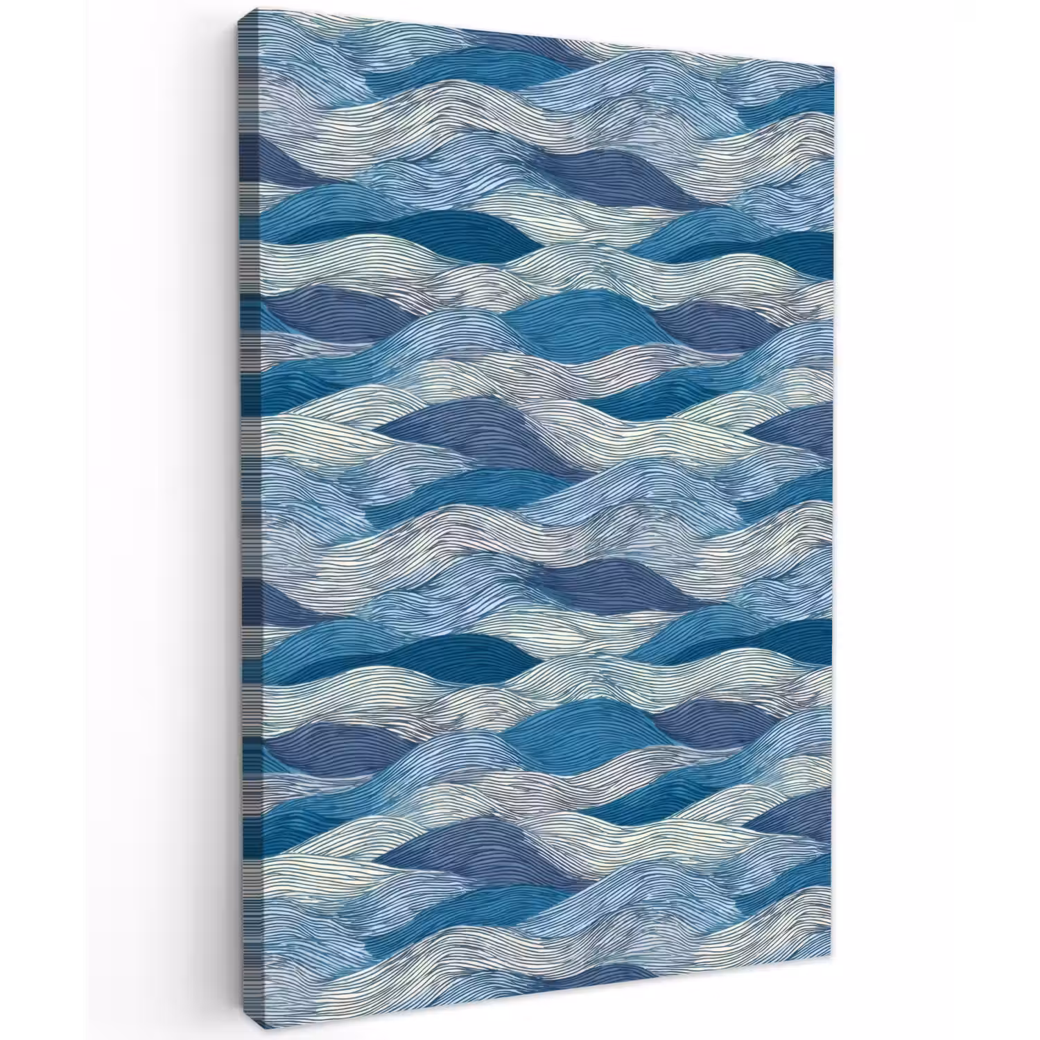 Getekend - Blauw - Wit - Golvend - Streepjes Tuinposter op houten frame 2 cm dik klein 841 -3d