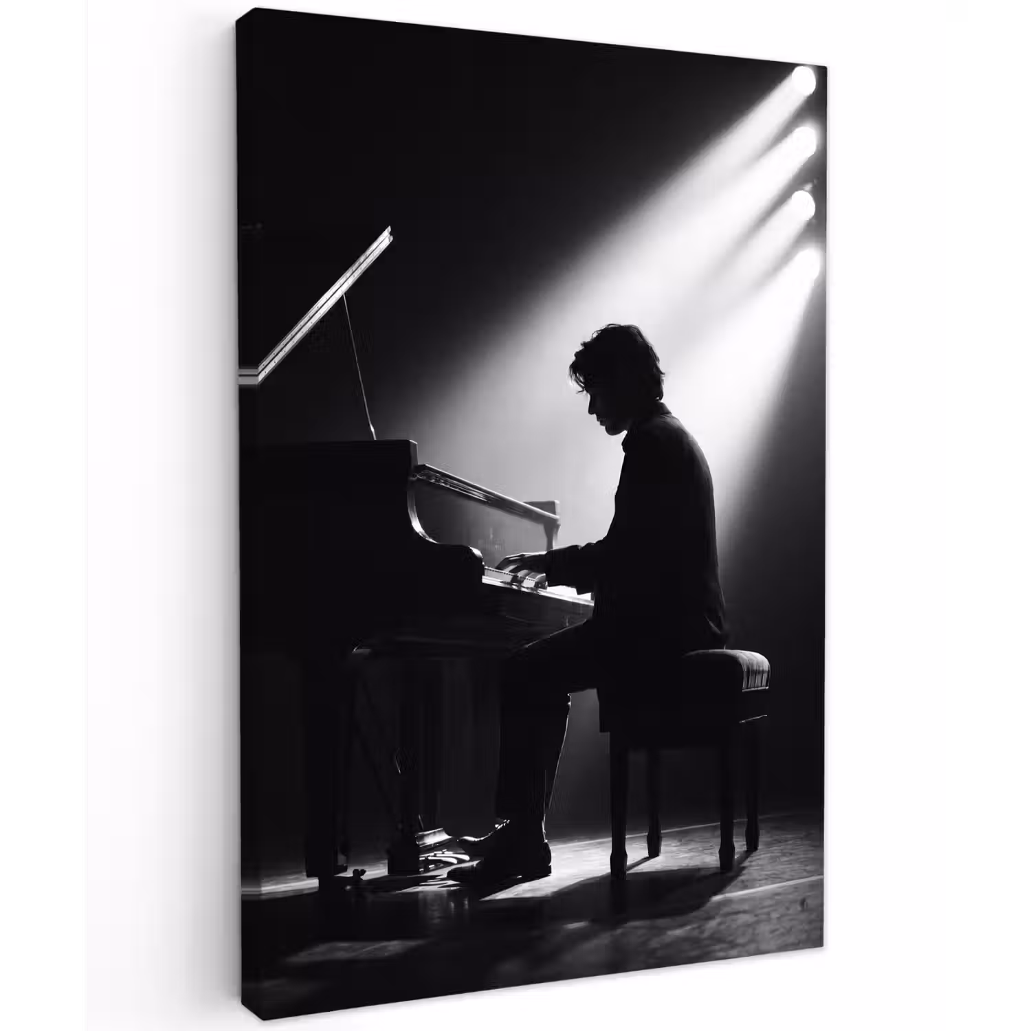 Persoon - Piano - Muziek - Zwart-wit - Podium Tuinposter op houten frame 2 cm dik klein -3d