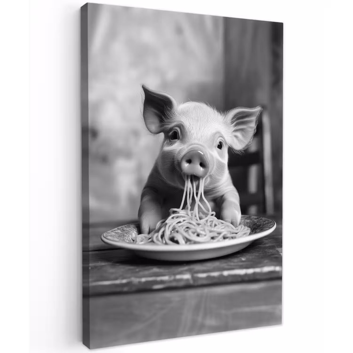 Varken - Schattig - Spaghetti - Zwart wit - Dier Tuinposter op houten frame 2 cm dik klein -3d