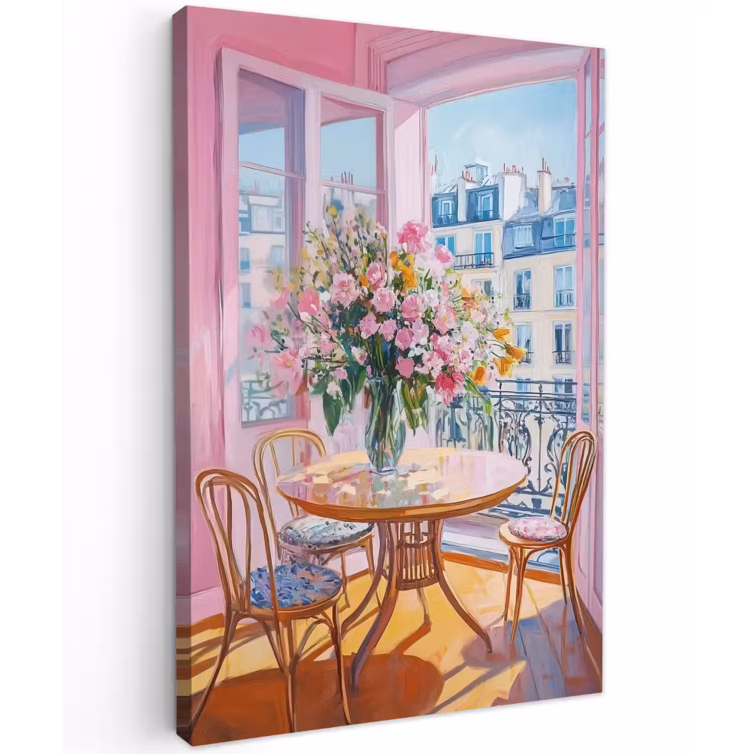 Pink - City - Bloemen Tuinposter op houten frame 2 cm dik klein -3d