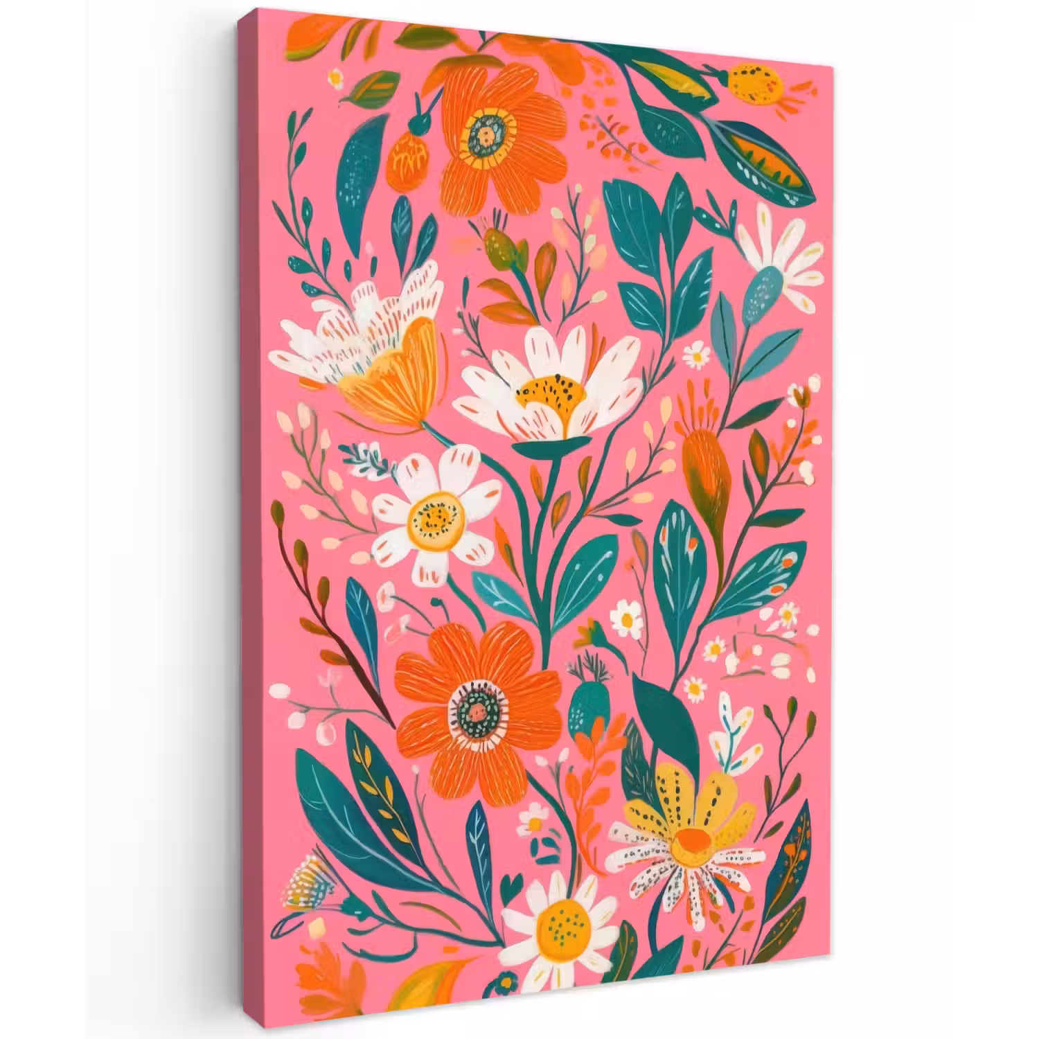 Roze - Bloemen - Wit - Oranje Tuinposter op houten frame 2 cm dik klein -3d