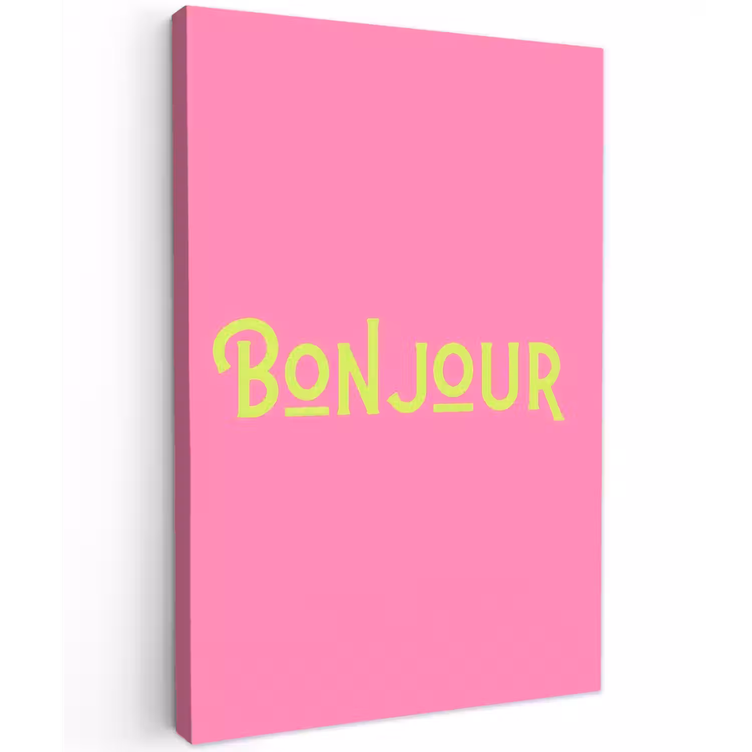 Roze - Groene Bonjour - art-deco Tuinposter op houten frame 2 cm dik klein -3d