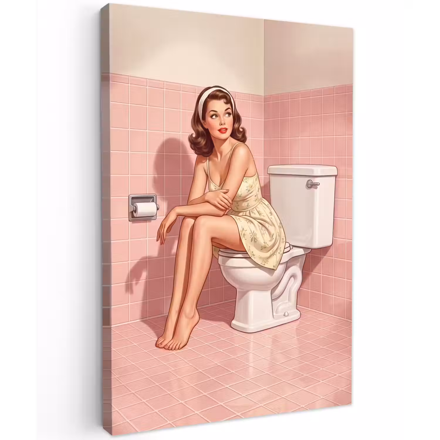 Roze - Retro - Vrouw Tuinposter op houten frame 2 cm dik klein -3d