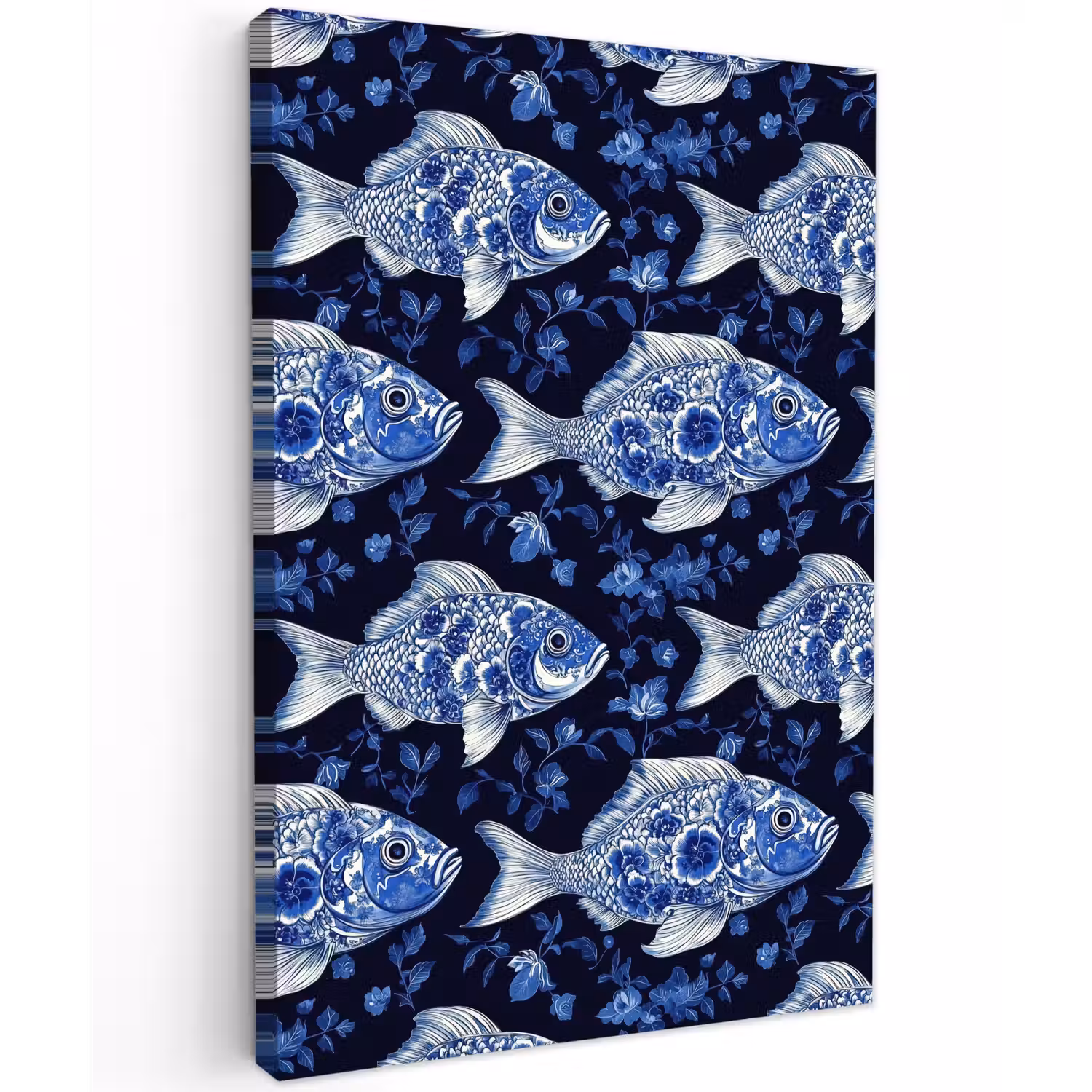 Vissen - Bloemen - Blauw Tuinposter op houten frame 2 cm dik klein 841 -3d