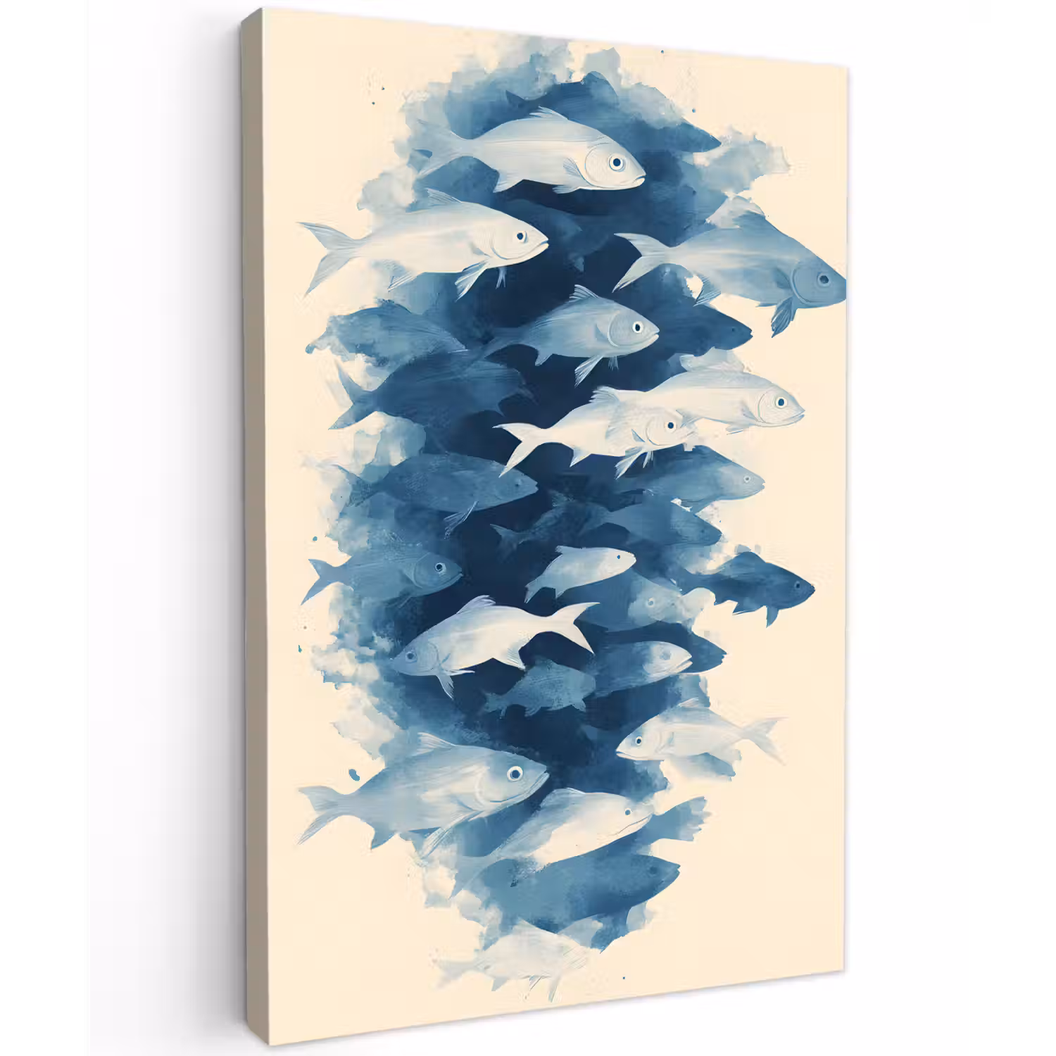 Vissen - Minimalistisch - Blauw Tuinposter op houten frame 2 cm dik klein -3d