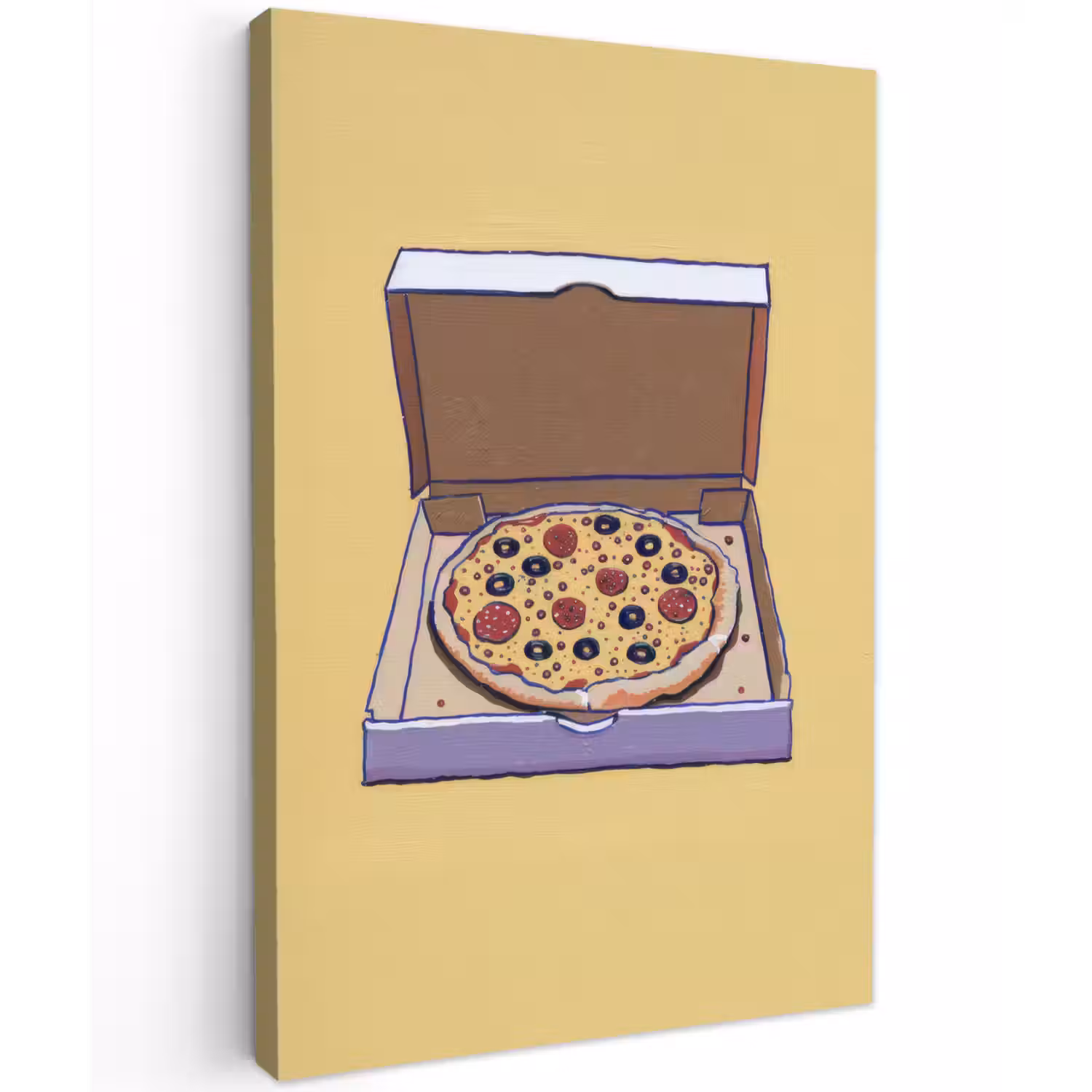 Pizza - Doos - Salami - Illustratie Tuinposter op houten frame 2 cm dik klein -3d